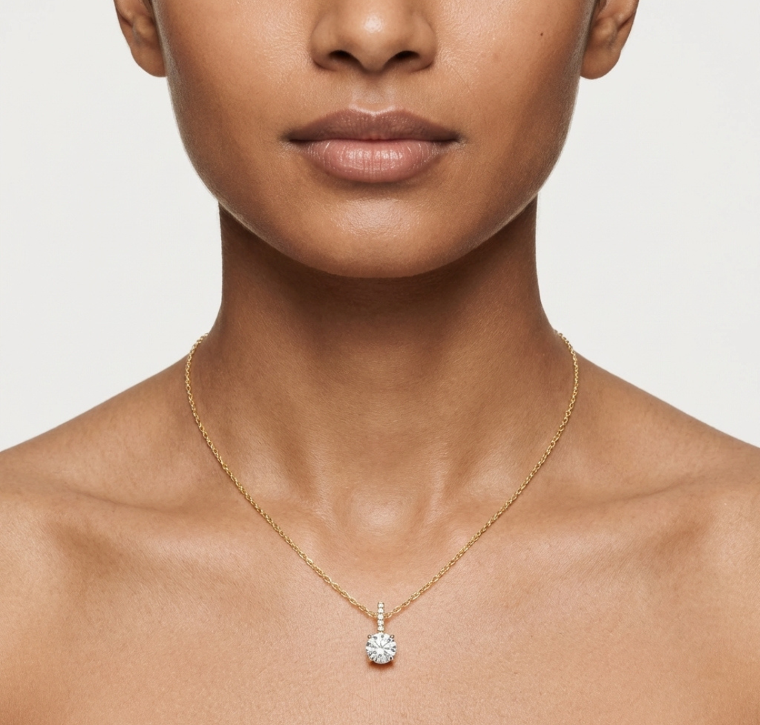 Gold Solitaire Bail Round Lab Grown Diamond Kyree Pendant