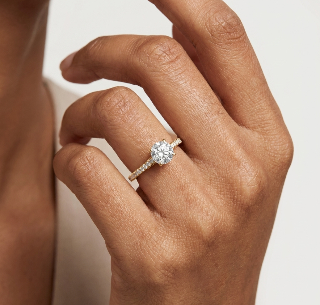 Gold 1Ct Pave Solitaire Design Round Lab Grown Diamond Kyvelle Ring