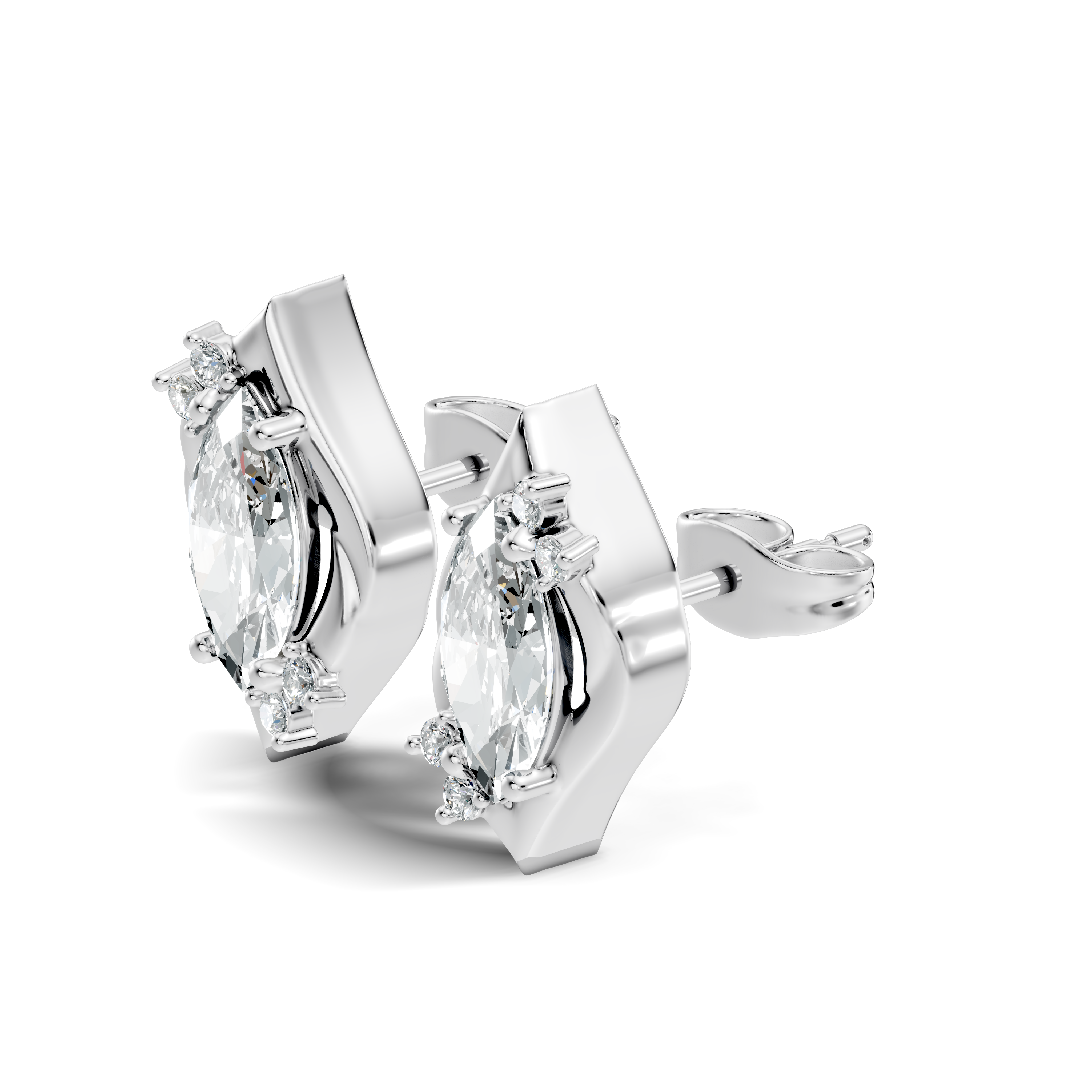 Gold 2Ct Swirl Petal Leaf Marquise Lab Grown Diamond Helix Earring