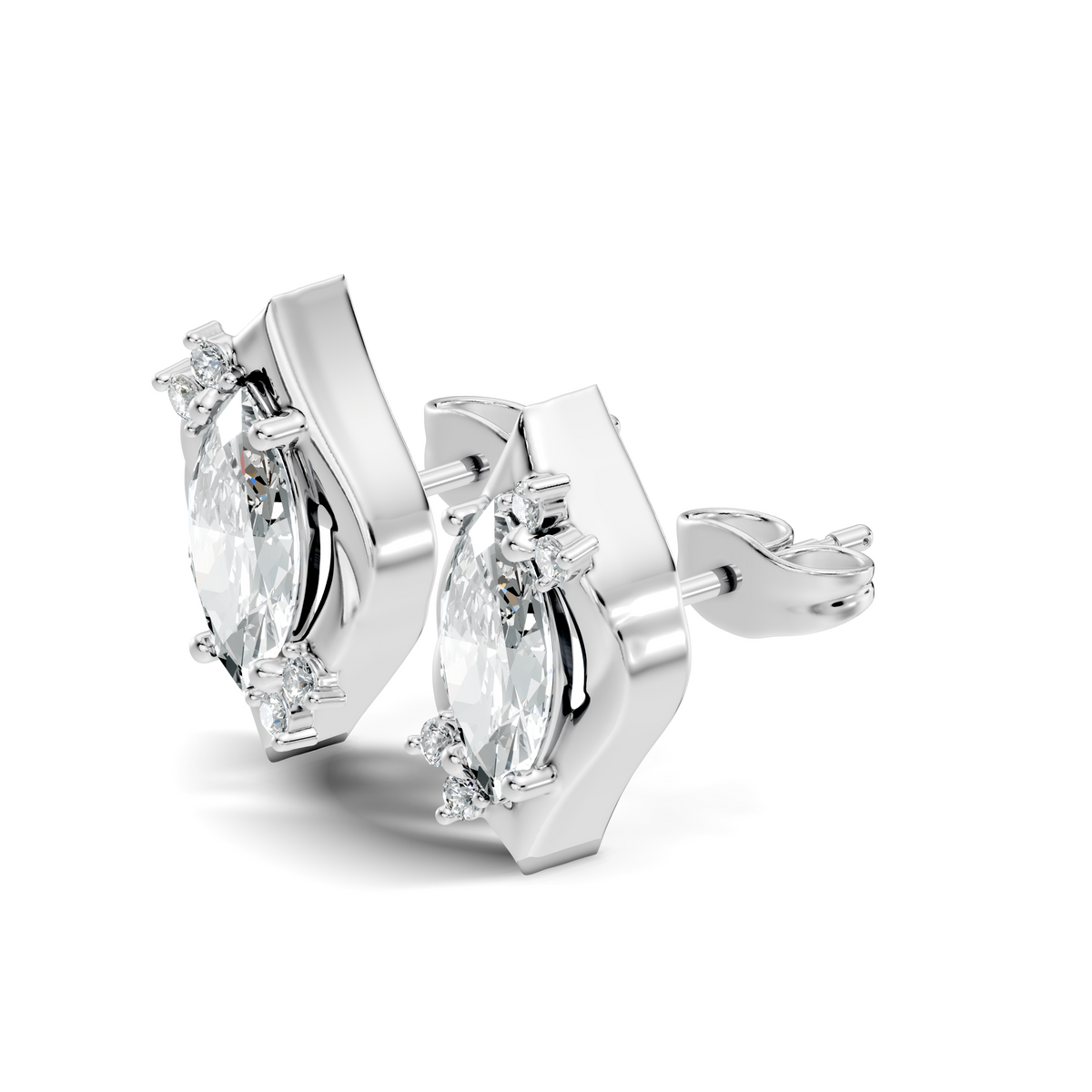 Gold 2Ct Swirl Petal Leaf Marquise Lab Grown Diamond Helix Earring