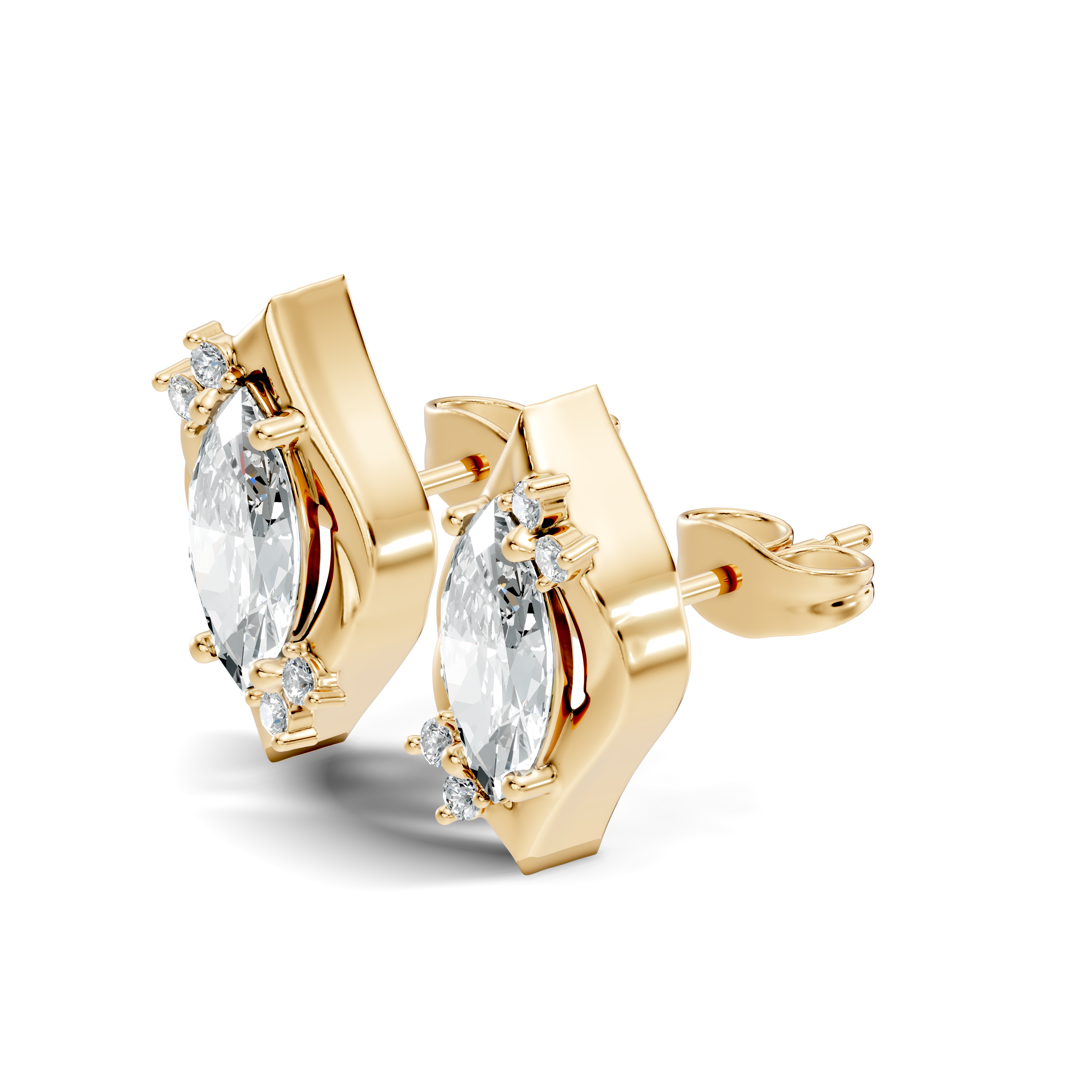 Gold 2Ct Swirl Petal Leaf Marquise Lab Grown Diamond Helix Earring