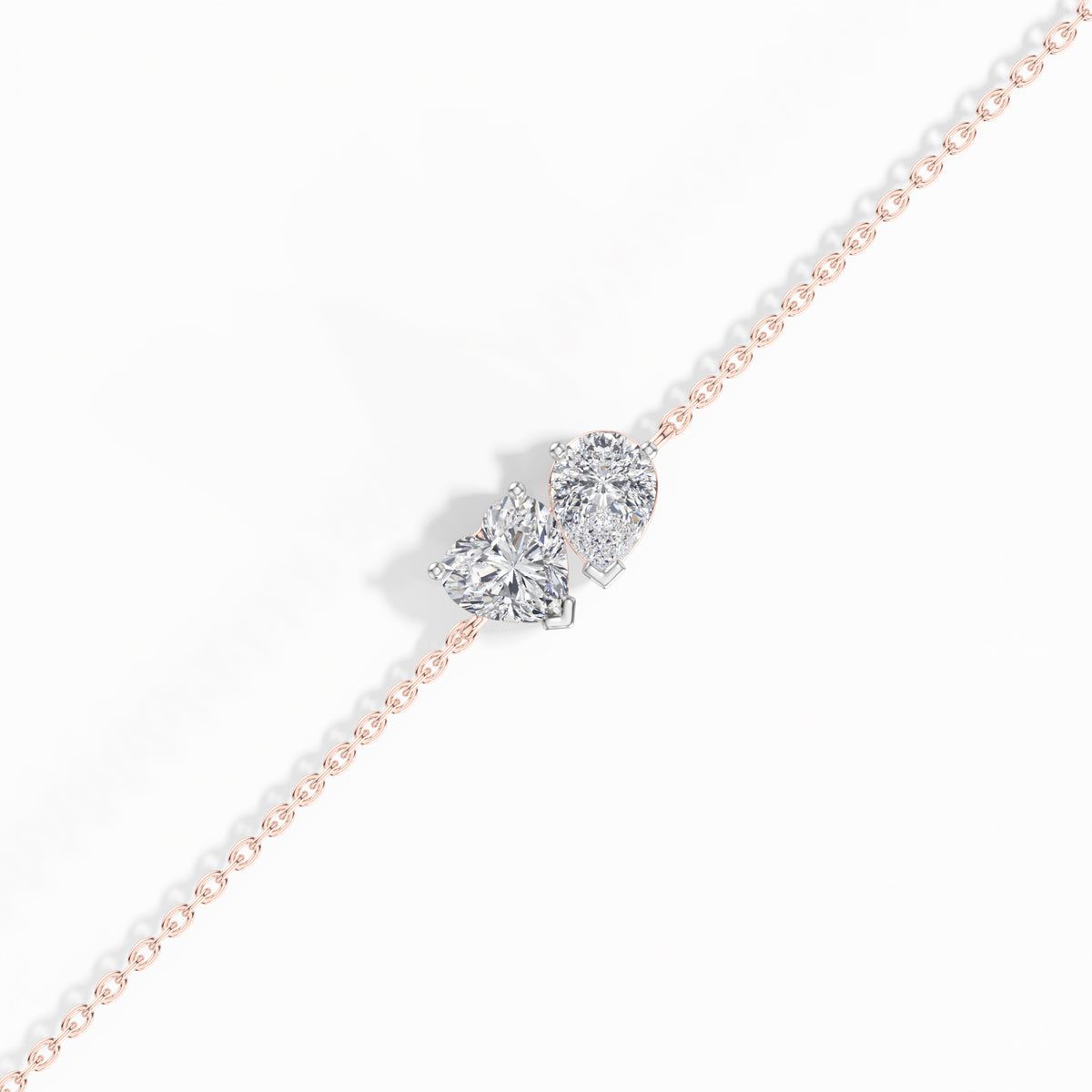 Heart & Pear Lab Grown Diamond Toi-et-Moi Chain Amora Bracelet