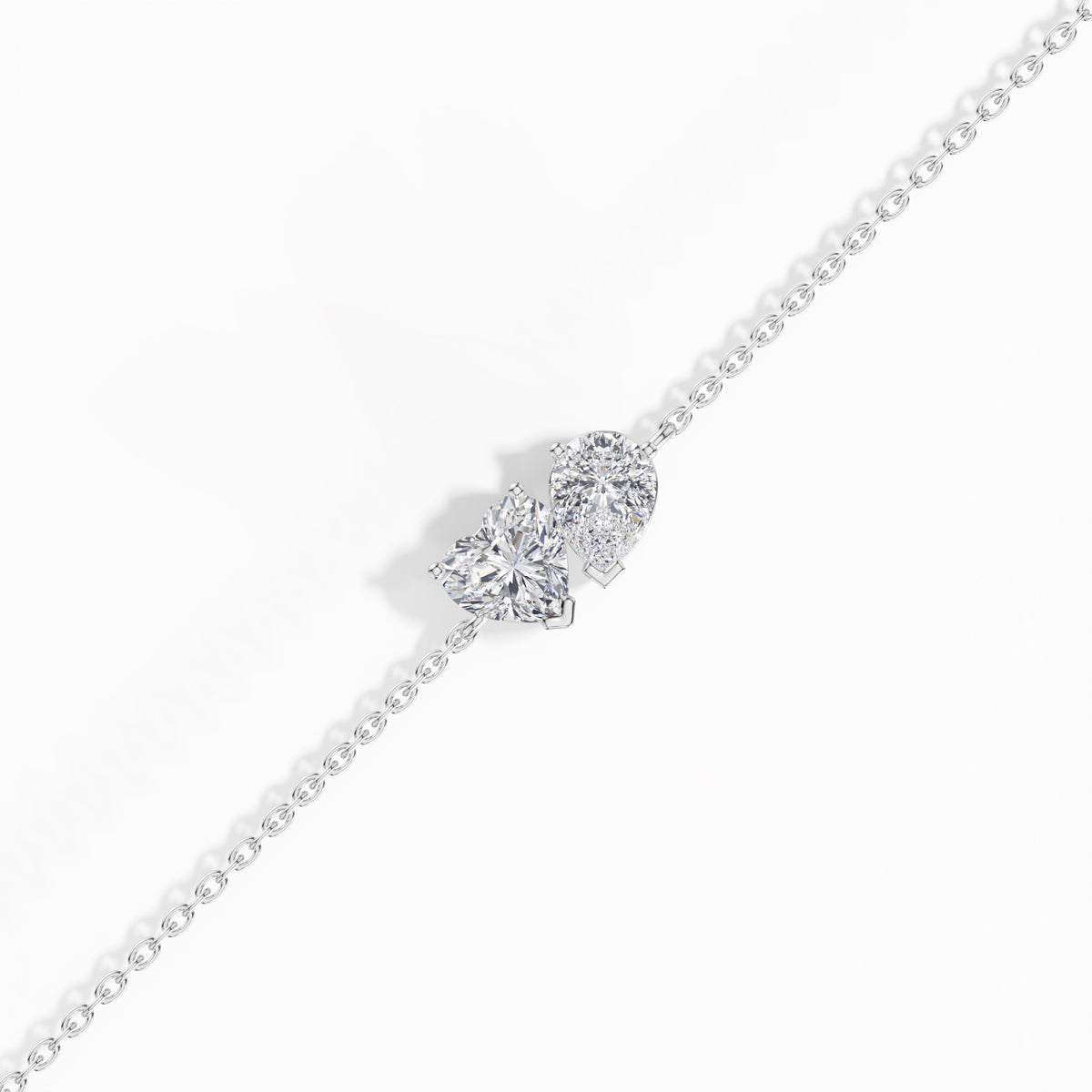 Heart & Pear Lab Grown Diamond Toi-et-Moi Chain Amora Bracelet