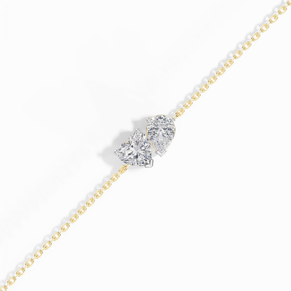 Heart & Pear Lab Grown Diamond Toi-et-Moi Chain Amora Bracelet