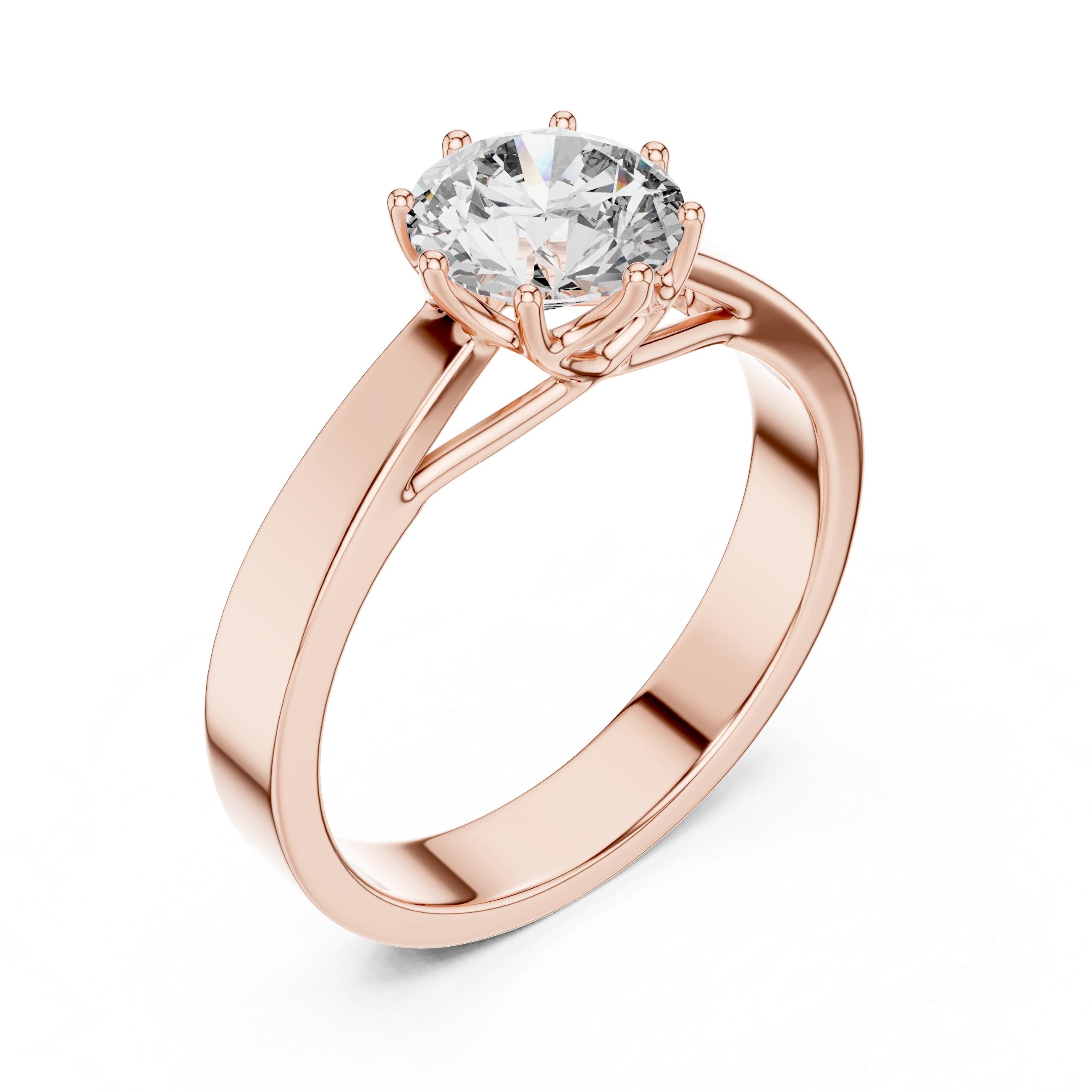 Gold 1Ct Round 8 Prong Solitaire Lab Grown Diamond Ring