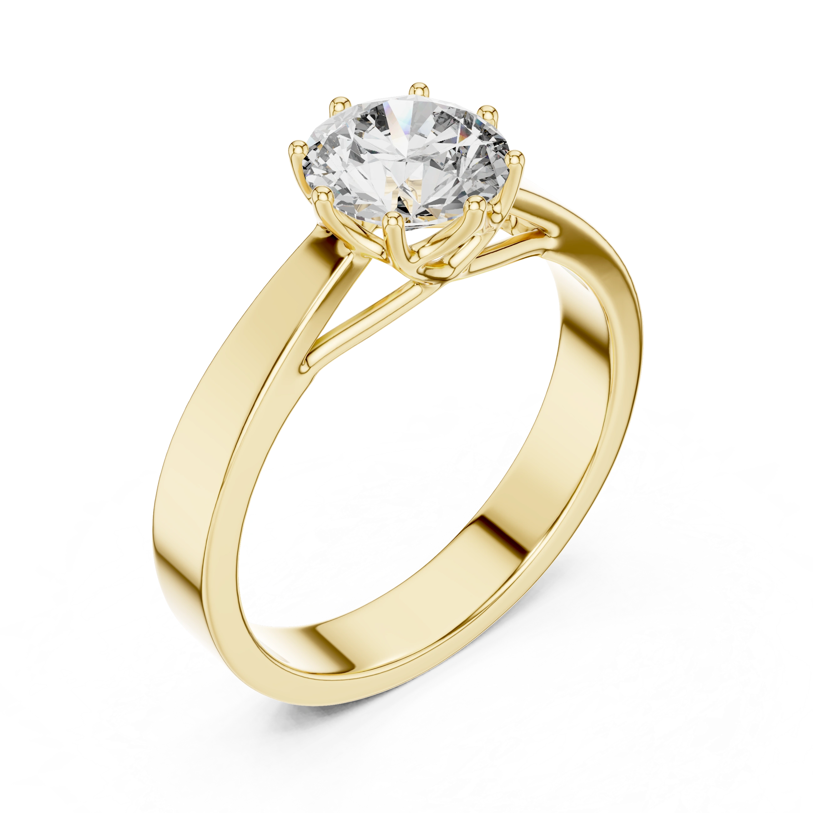 Gold 1Ct Round 8 Prong Solitaire Lab Grown Diamond Ring