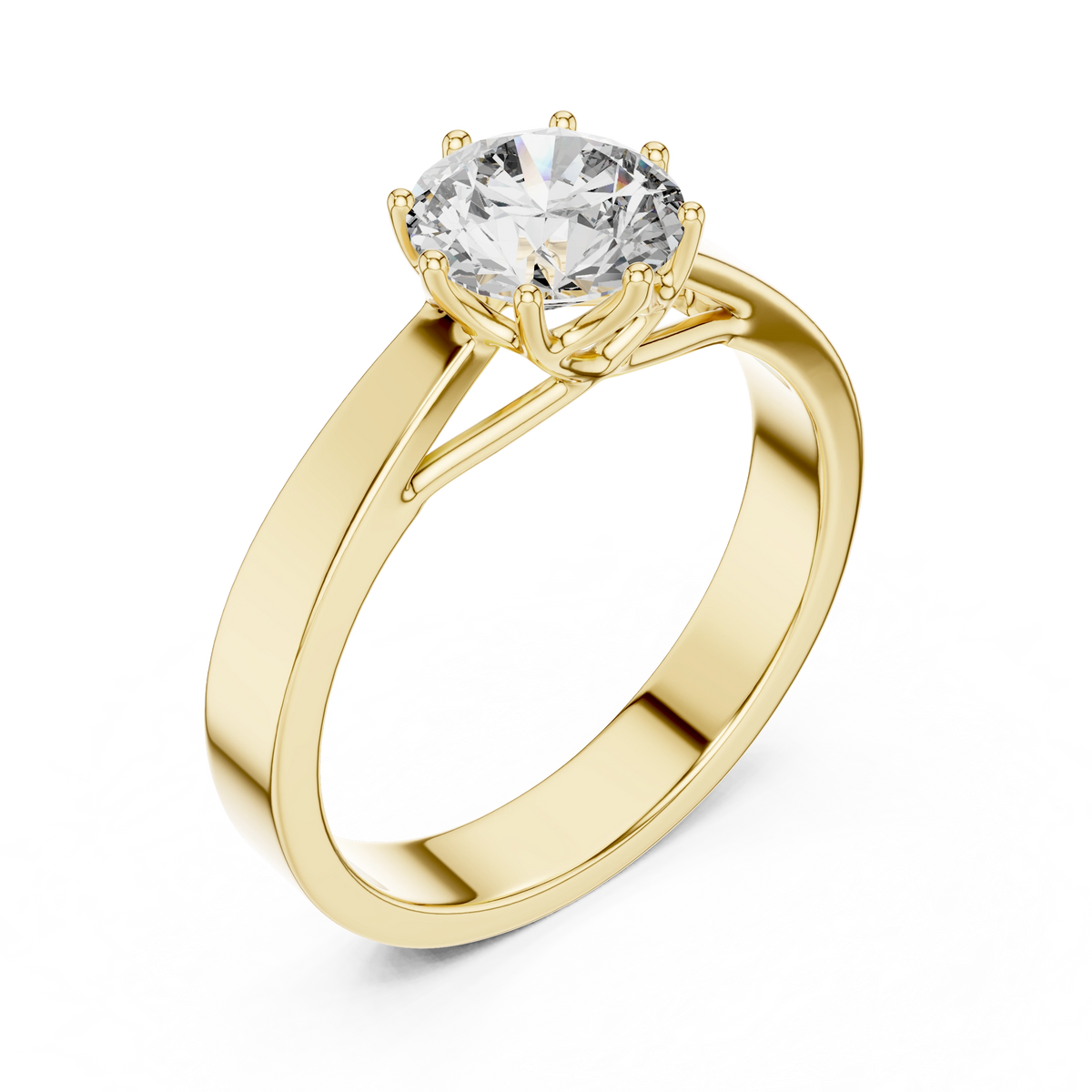Gold 1Ct Round 8 Prong Solitaire Lab Grown Diamond Ring