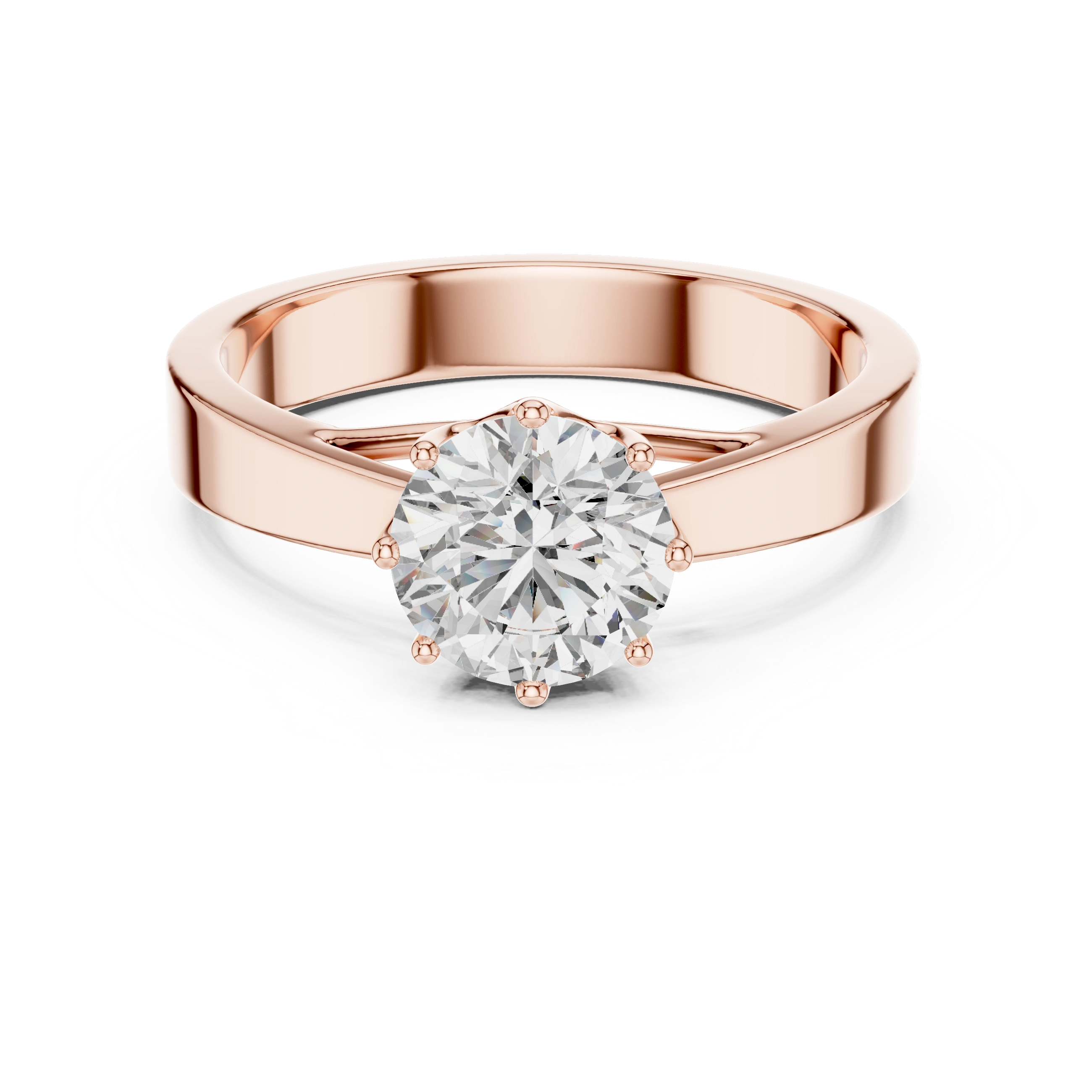 Gold 1Ct Round 8 Prong Solitaire Lab Grown Diamond Ring