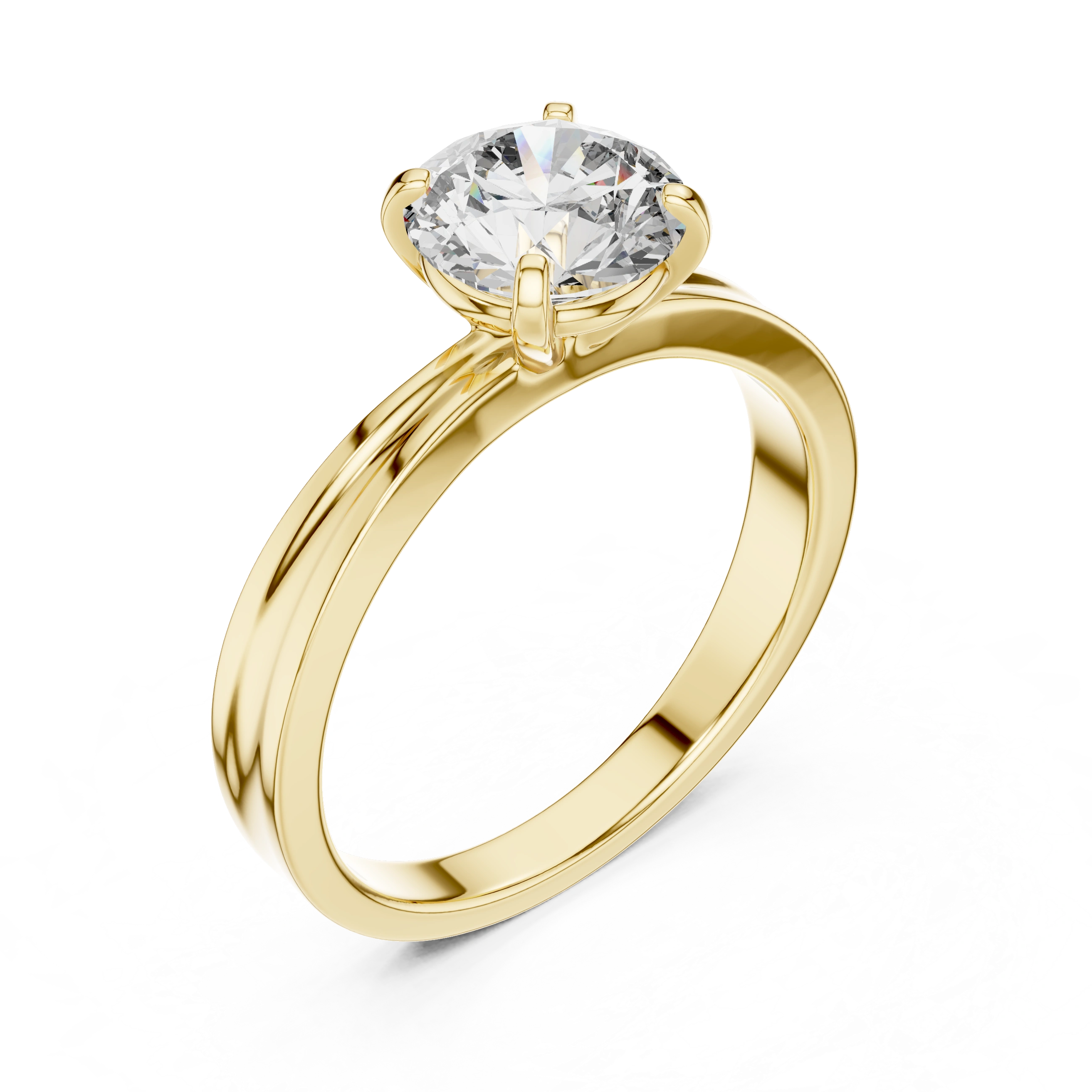 Gold 1Ct Round Four Prong Solitaire Lab Grown Diamond Ring