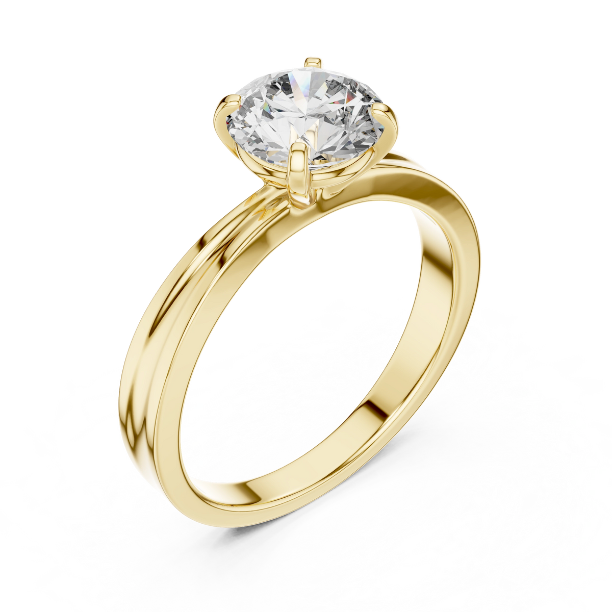 Gold 1Ct Round Four Prong Solitaire Lab Grown Diamond Ring