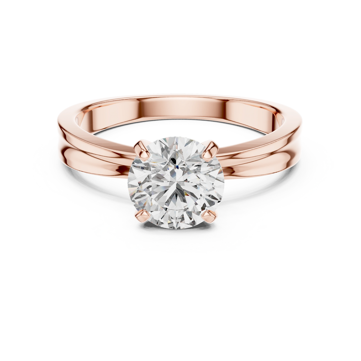 Gold 1Ct Round Four Prong Solitaire Lab Grown Diamond Ring
