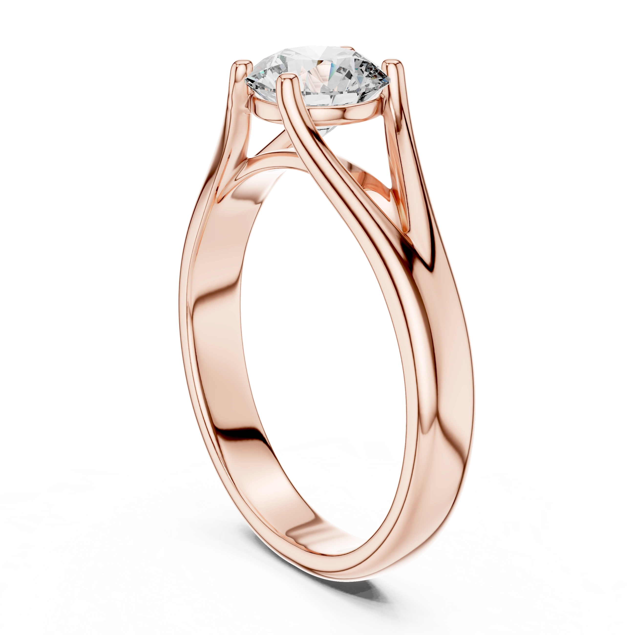 Gold 1Ct Round V Split Shank Solitaire Lab Grown Diamond Torian Ring