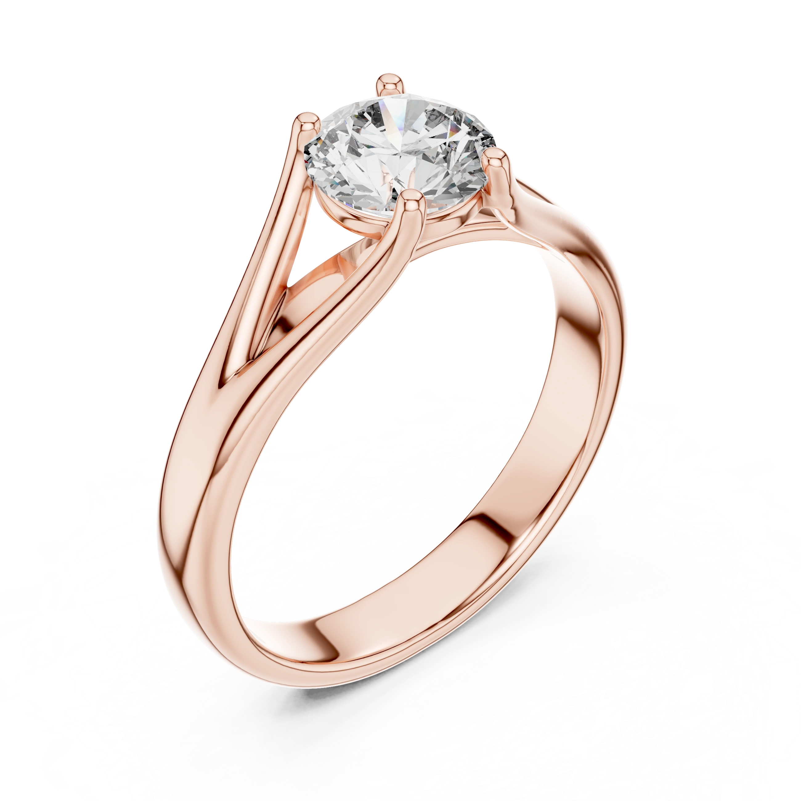 Gold 1Ct Round V Split Shank Solitaire Lab Grown Diamond Torian Ring