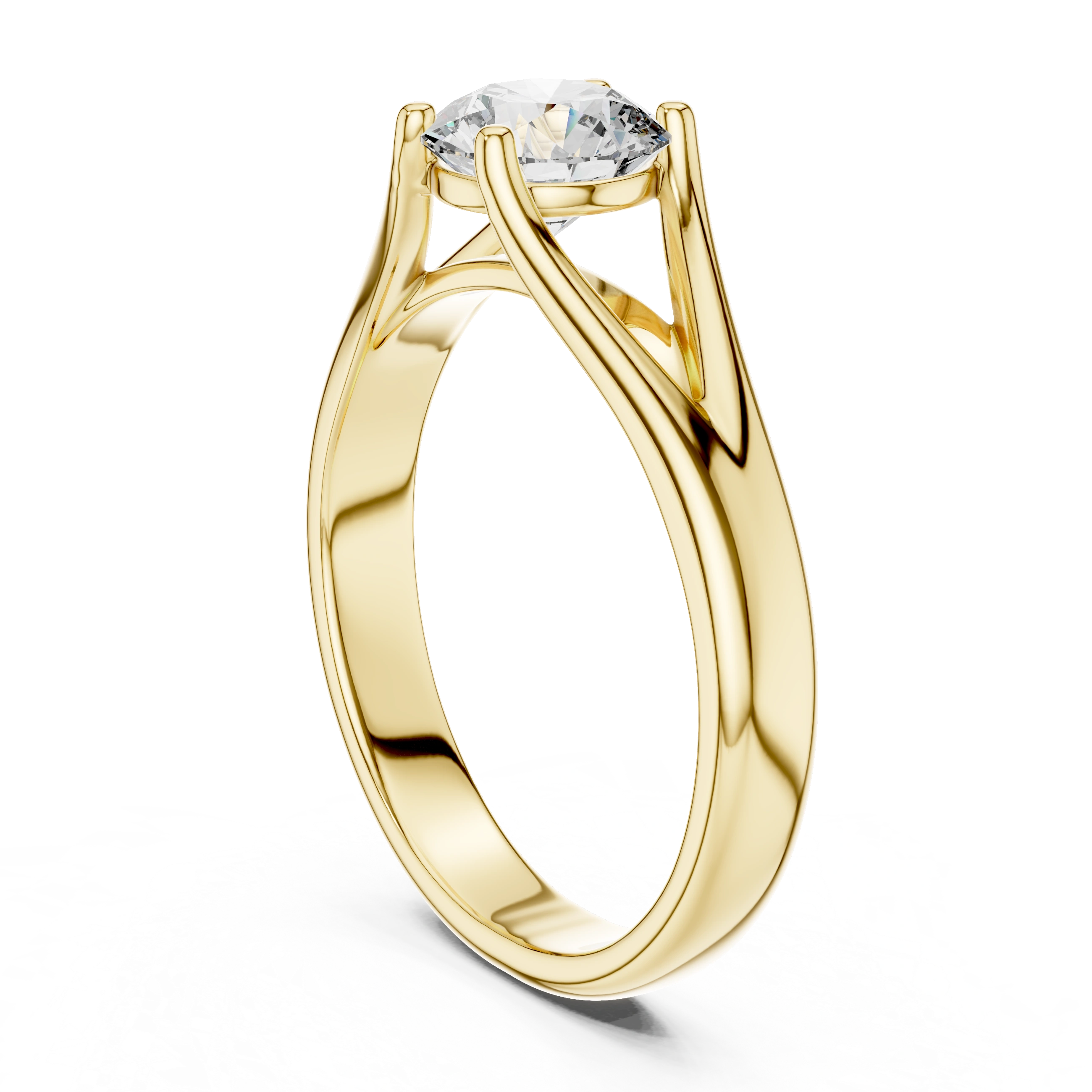 Gold 1Ct Round V Split Shank Solitaire Lab Grown Diamond Torian Ring