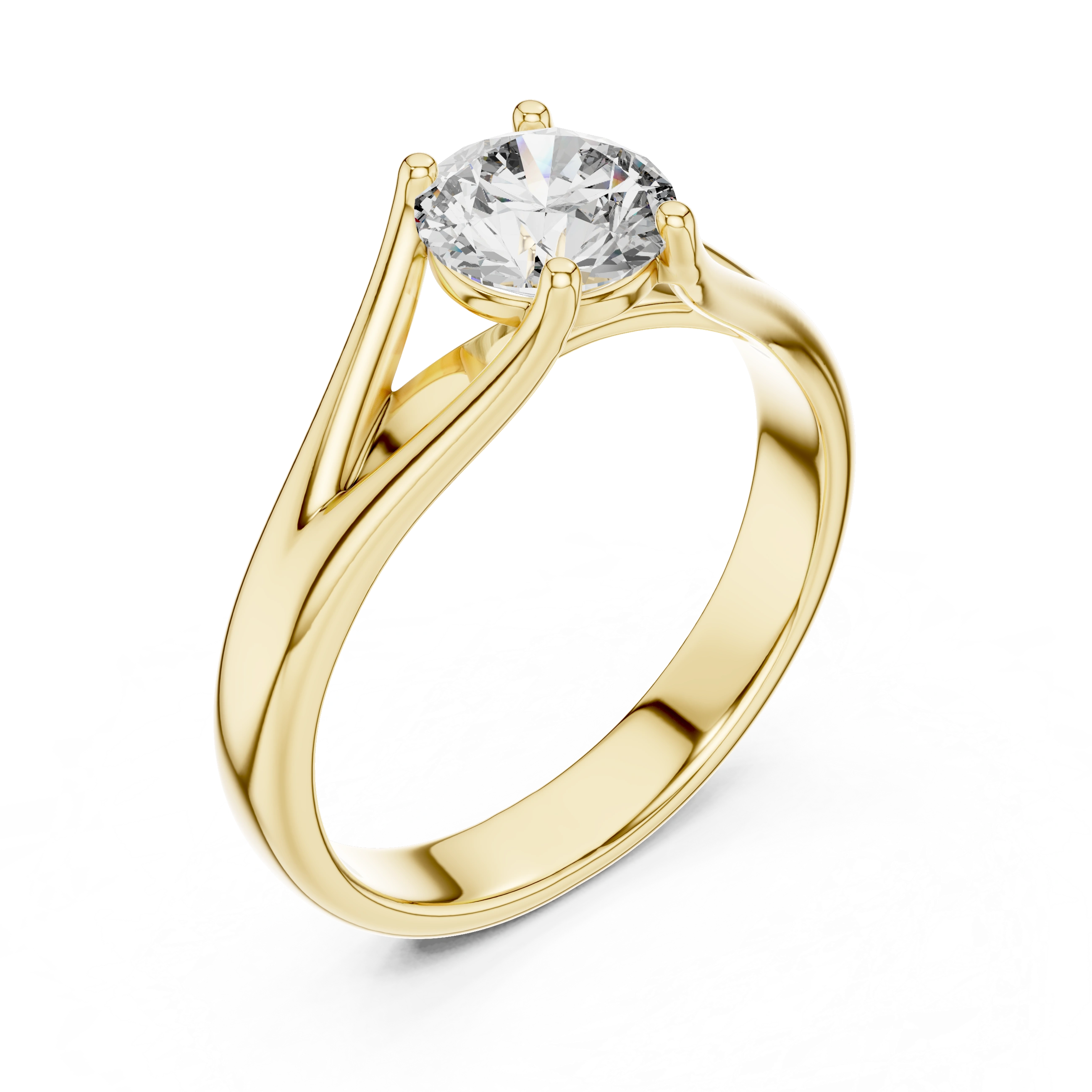 Gold 1Ct Round V Split Shank Solitaire Lab Grown Diamond Torian Ring