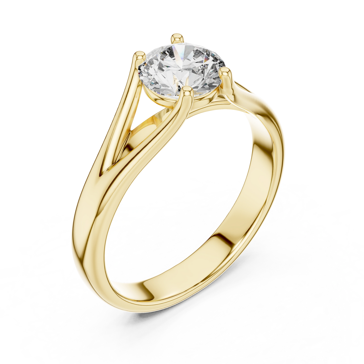 Gold 1Ct Round V Split Shank Solitaire Lab Grown Diamond Torian Ring