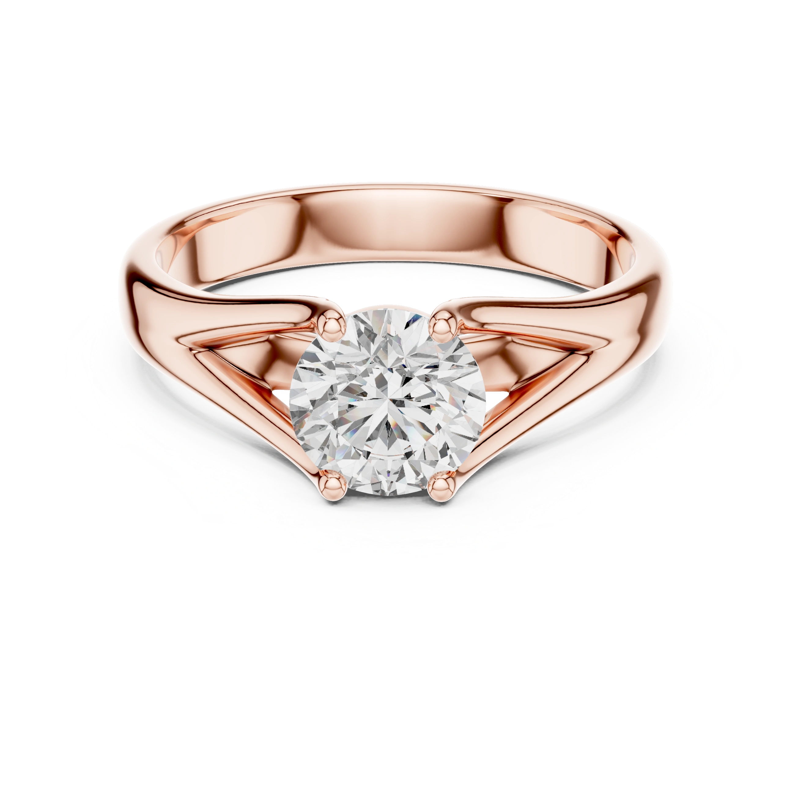 Gold 1Ct Round V Split Shank Solitaire Lab Grown Diamond Torian Ring