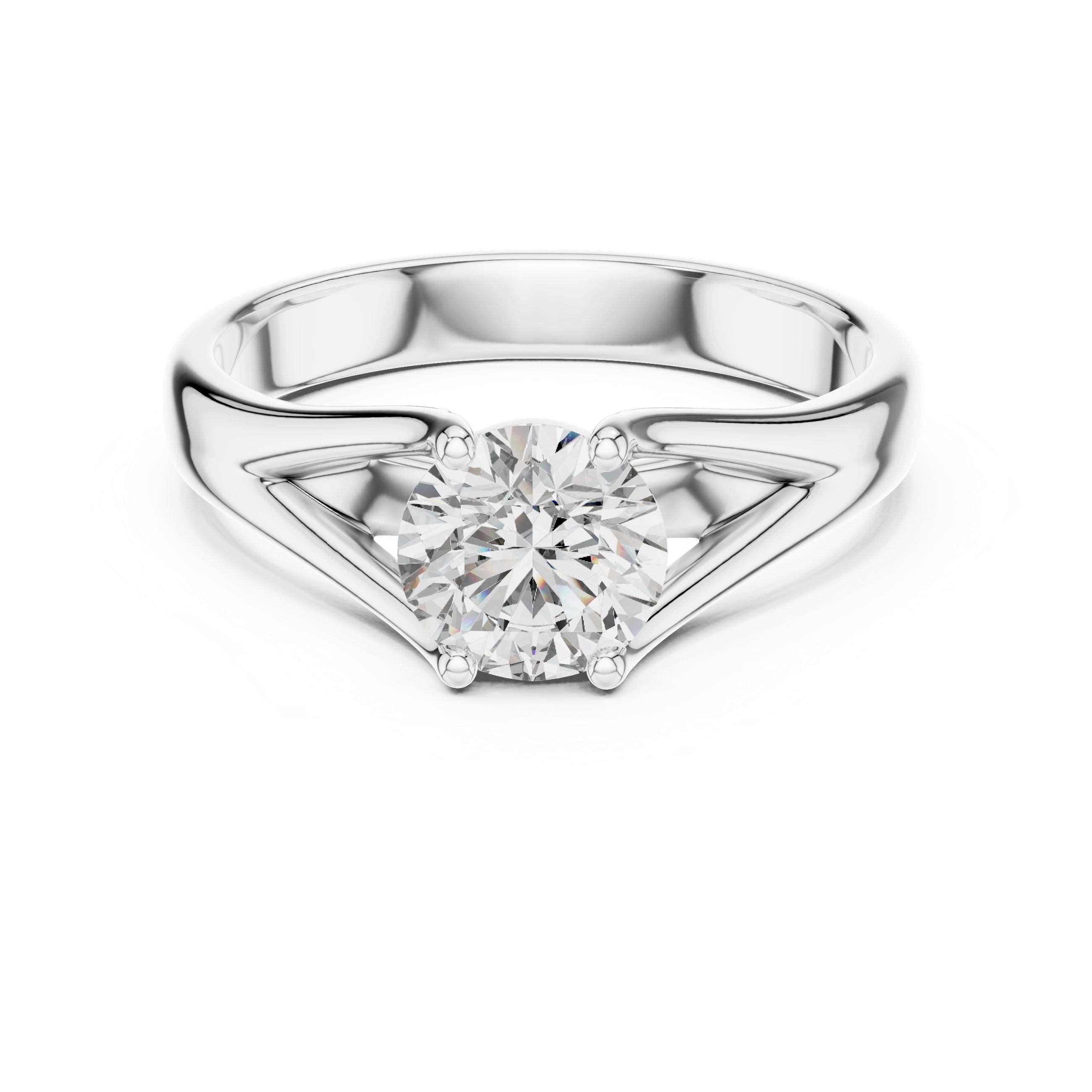 Gold 1Ct Round V Split Shank Solitaire Lab Grown Diamond Torian Ring