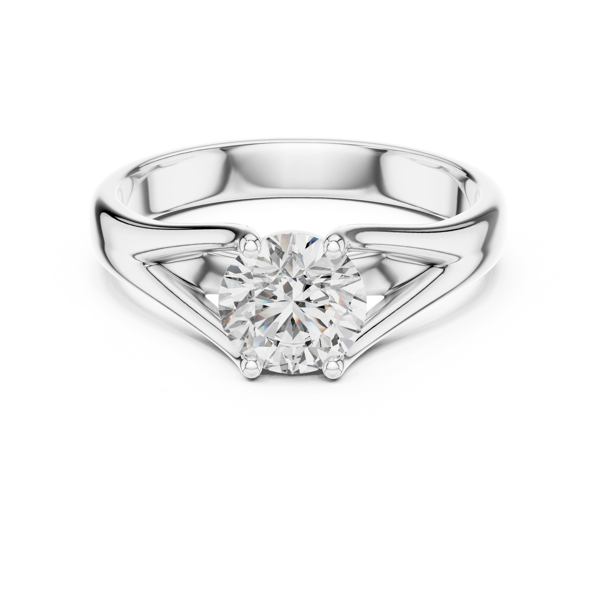 Gold 1Ct Round V Split Shank Solitaire Lab Grown Diamond Torian Ring