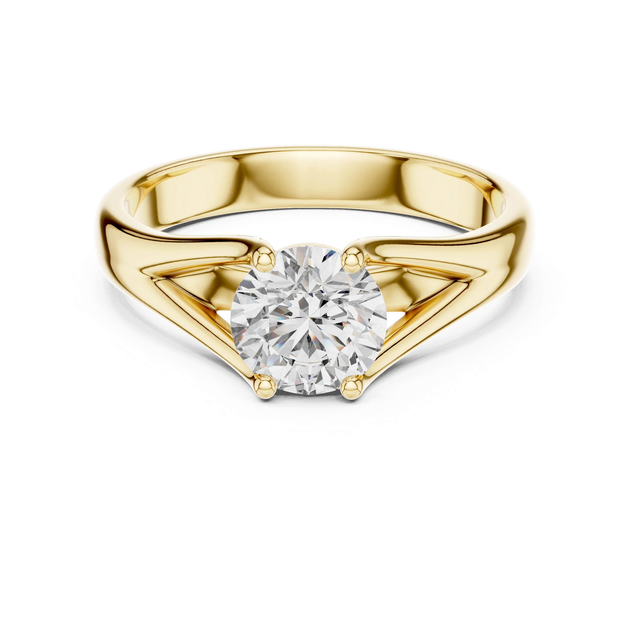Gold 1Ct Round V Split Shank Solitaire Lab Grown Diamond Torian Ring