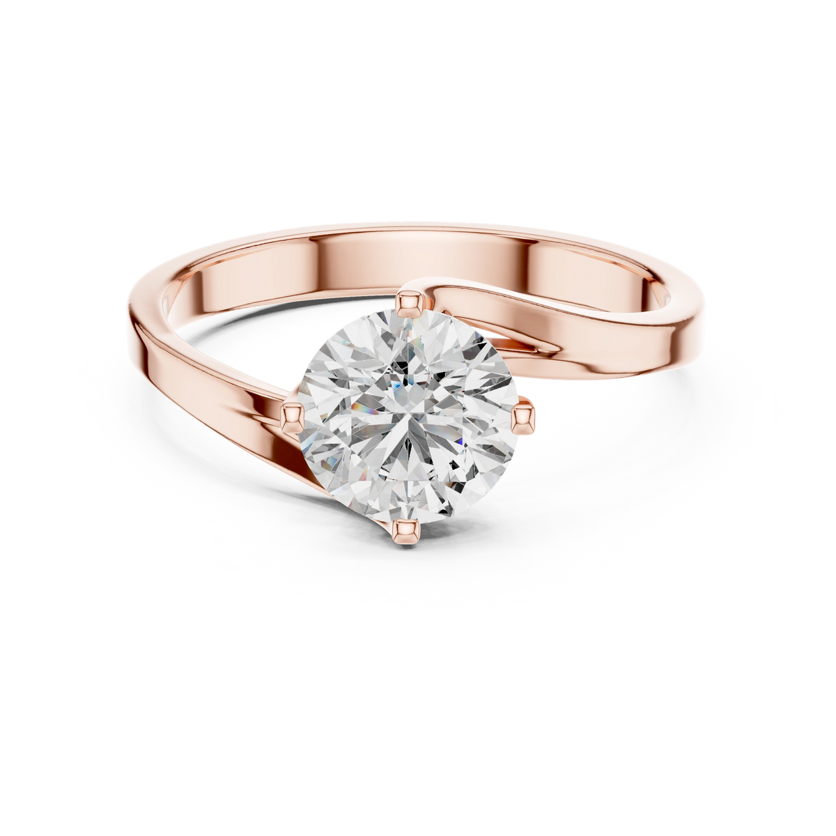 Gold 1Ct Round Twisted Band Solitaire Lab Grown Diamond Mariah Ring