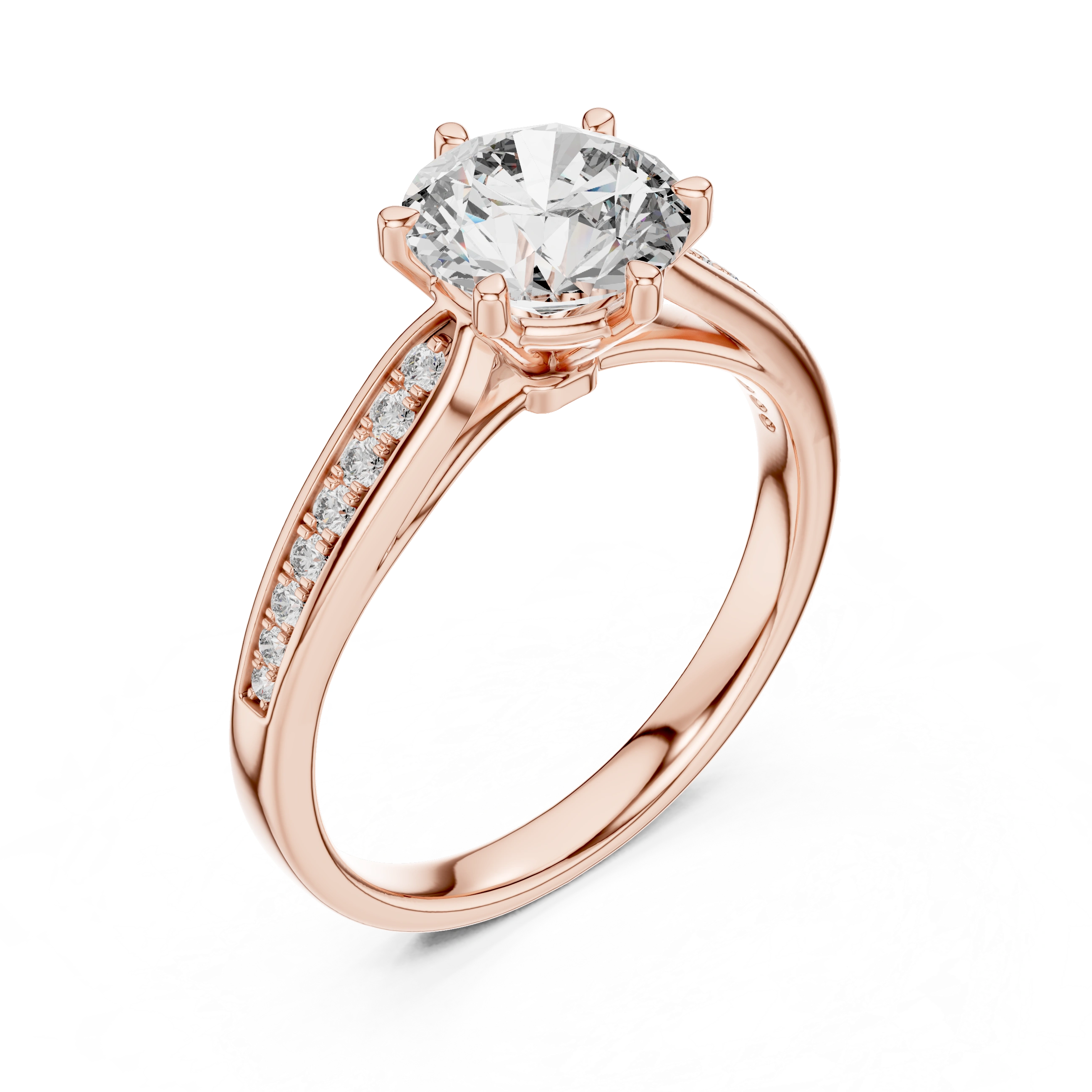 Gold 1Ct Round Pave Shank Solitaire Lab Grown Diamond Flavi Ring