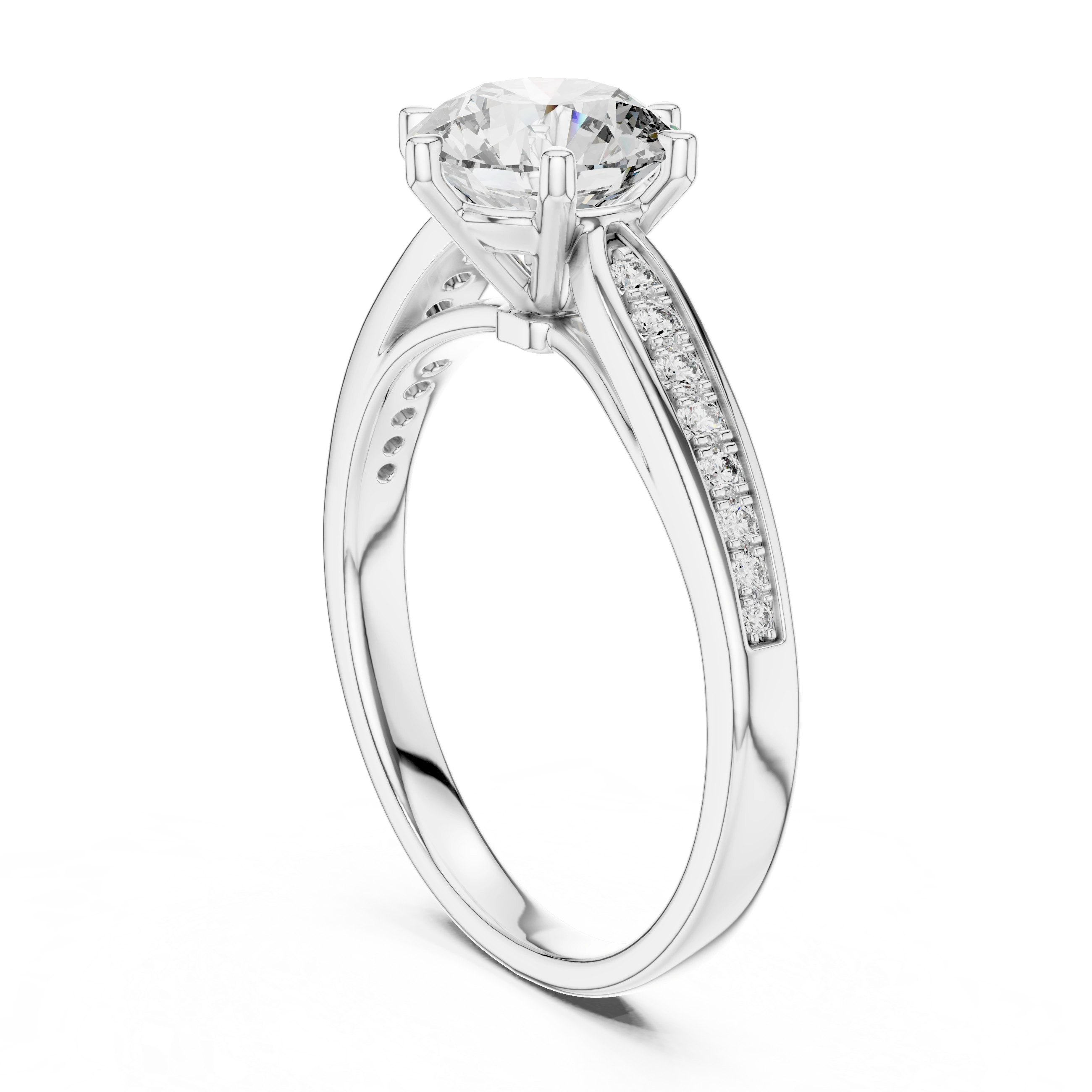 Gold 1Ct Round Pave Shank Solitaire Lab Grown Diamond Flavi Ring