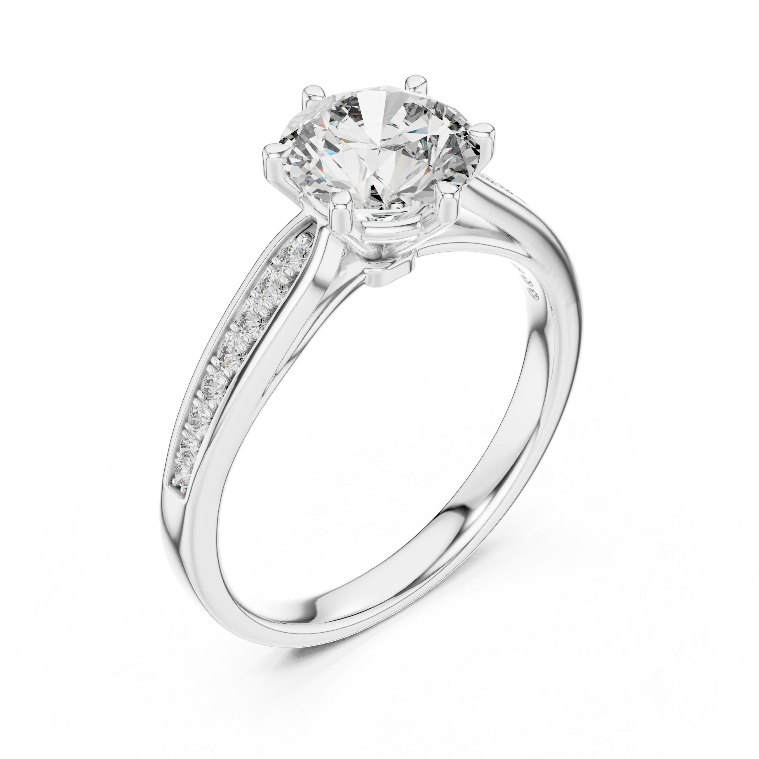 Gold 1Ct Round Pave Shank Solitaire Lab Grown Diamond Flavi Ring