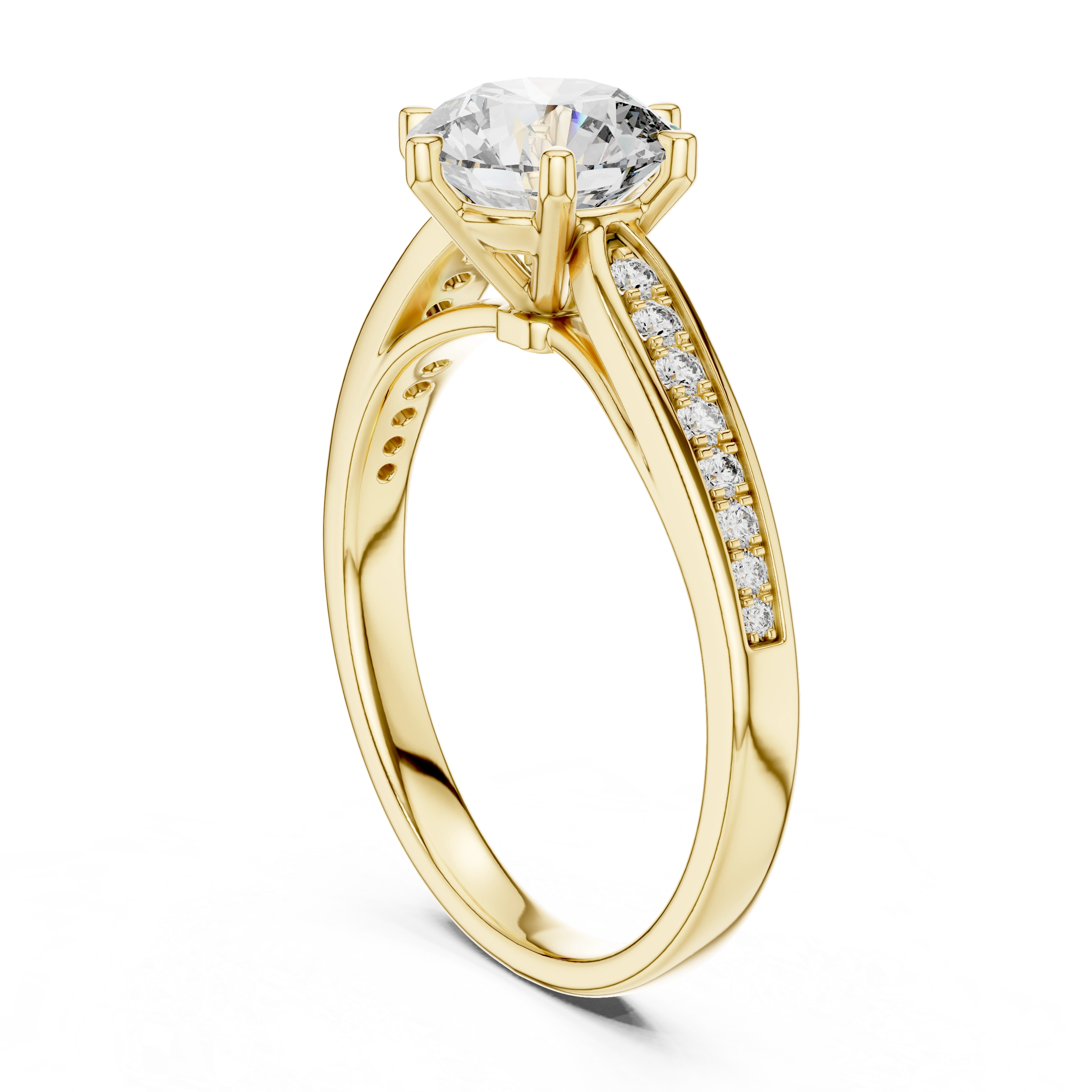 Gold 1Ct Round Pave Shank Solitaire Lab Grown Diamond Flavi Ring