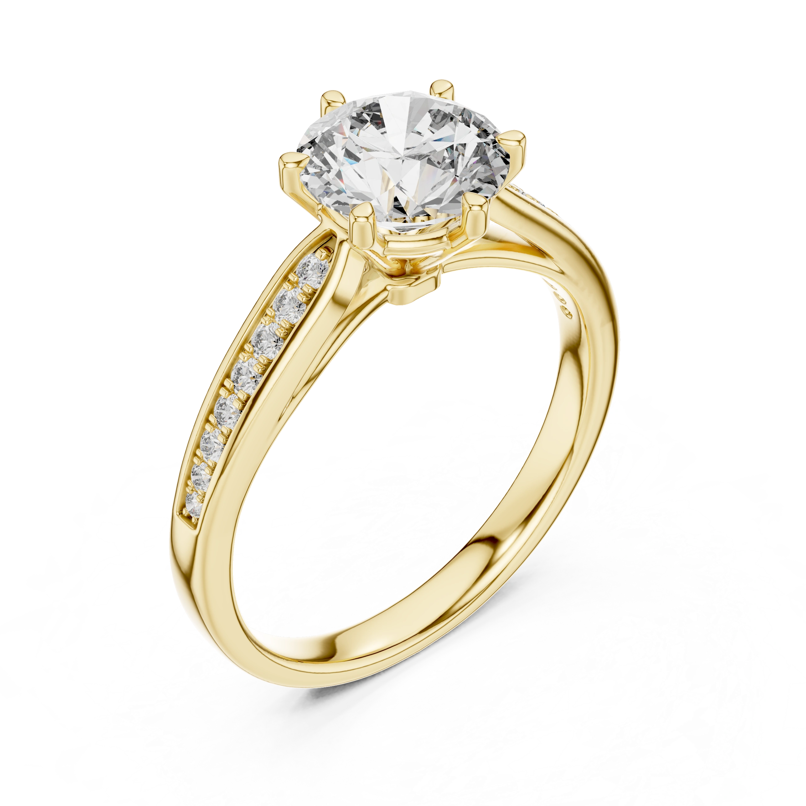 Gold 1Ct Round Pave Shank Solitaire Lab Grown Diamond Flavi Ring