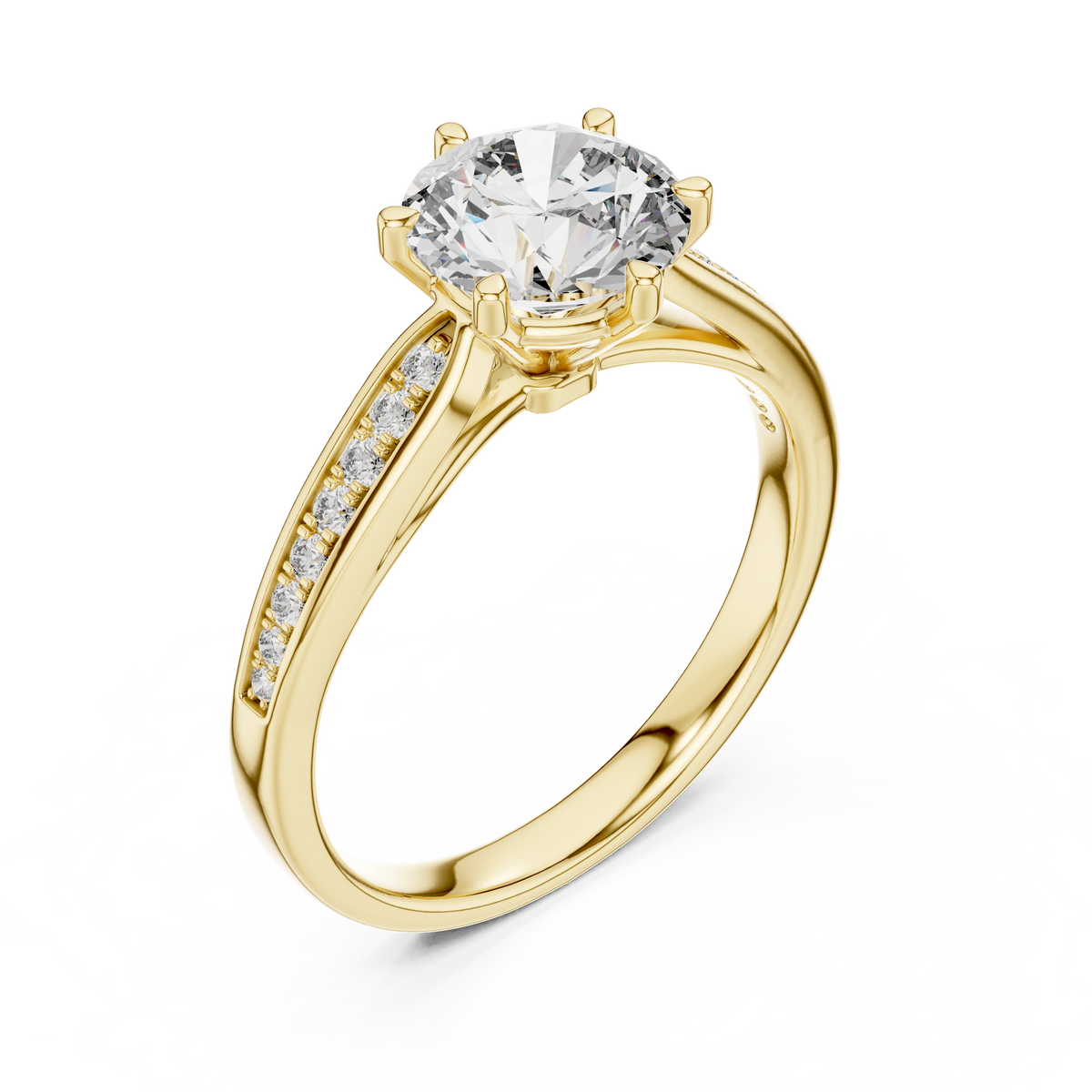 Gold 1Ct Round Pave Shank Solitaire Lab Grown Diamond Flavi Ring