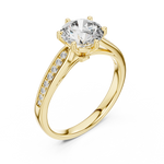 Gold 1Ct Round Pave Shank Solitaire Lab Grown Diamond Flavi Ring