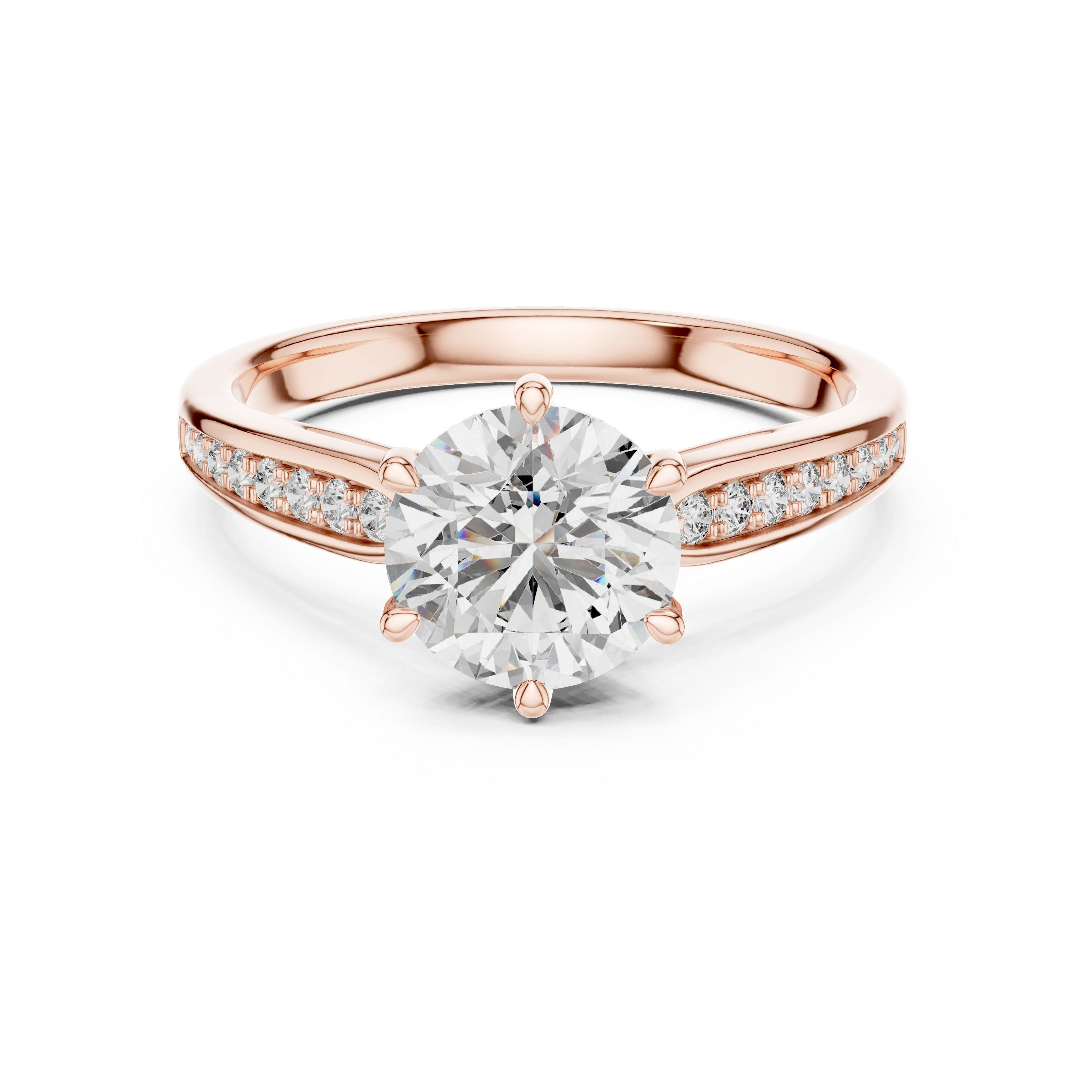 Gold 1Ct Round Pave Shank Solitaire Lab Grown Diamond Flavi Ring