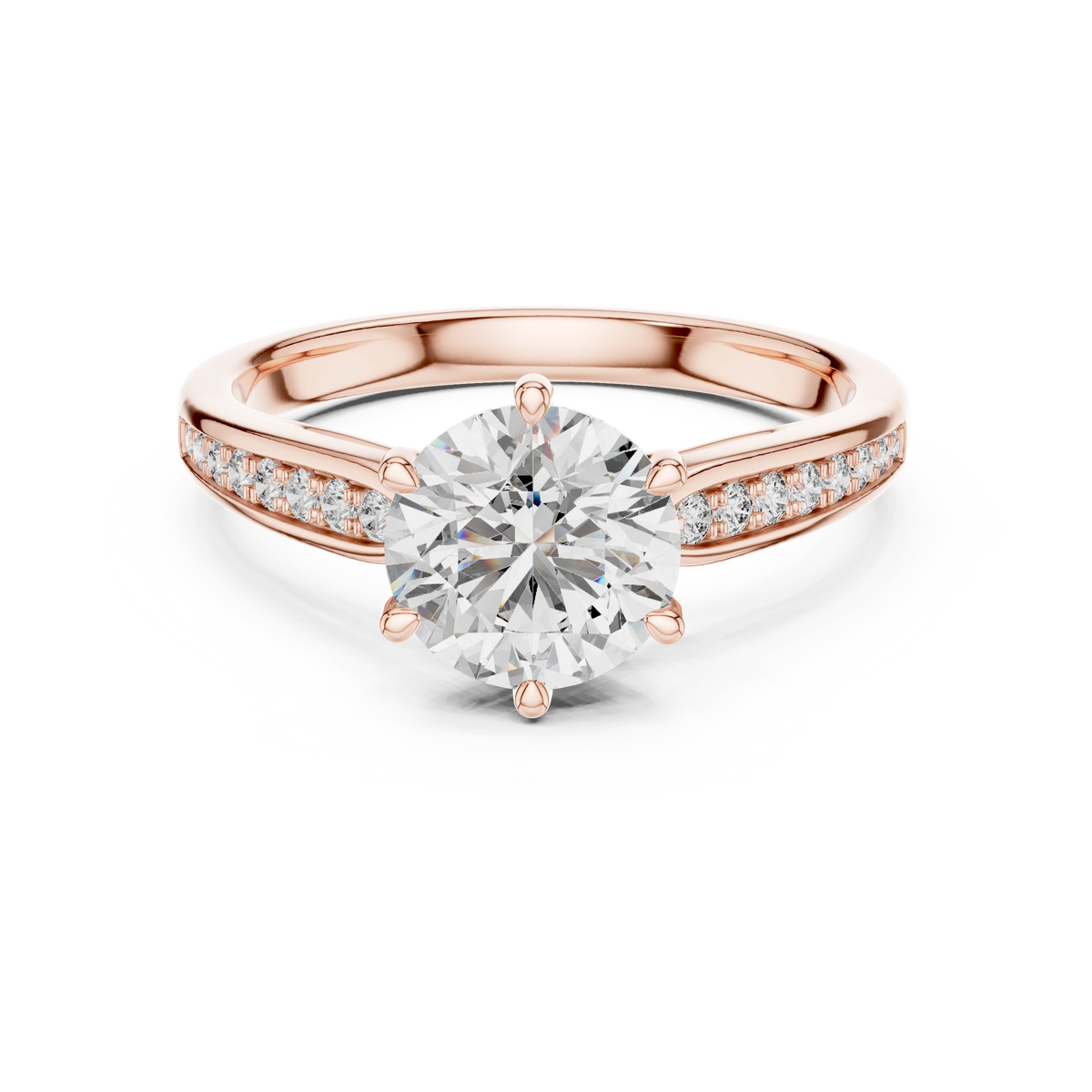 Gold 1Ct Round Pave Shank Solitaire Lab Grown Diamond Flavi Ring