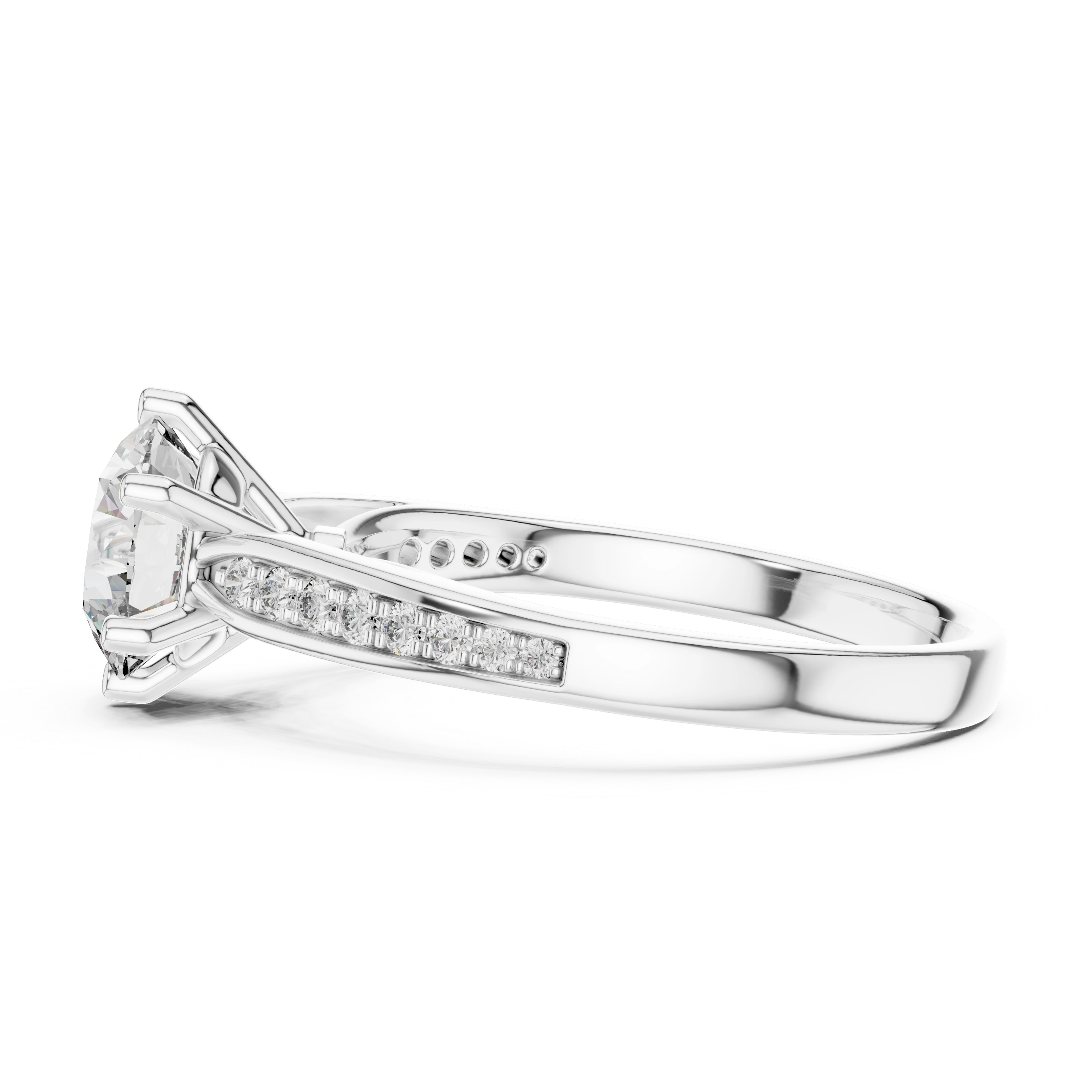 Gold 1Ct Round Pave Shank Solitaire Lab Grown Diamond Flavi Ring