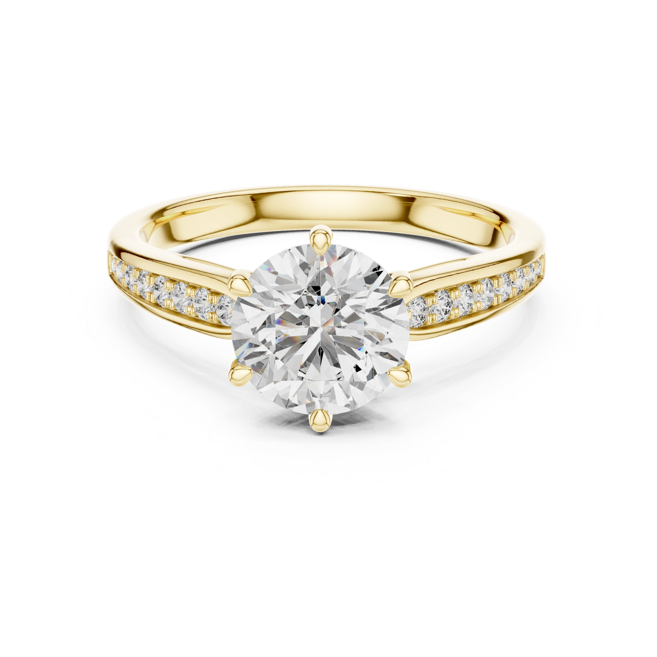 Gold 1Ct Round Pave Shank Solitaire Lab Grown Diamond Flavi Ring