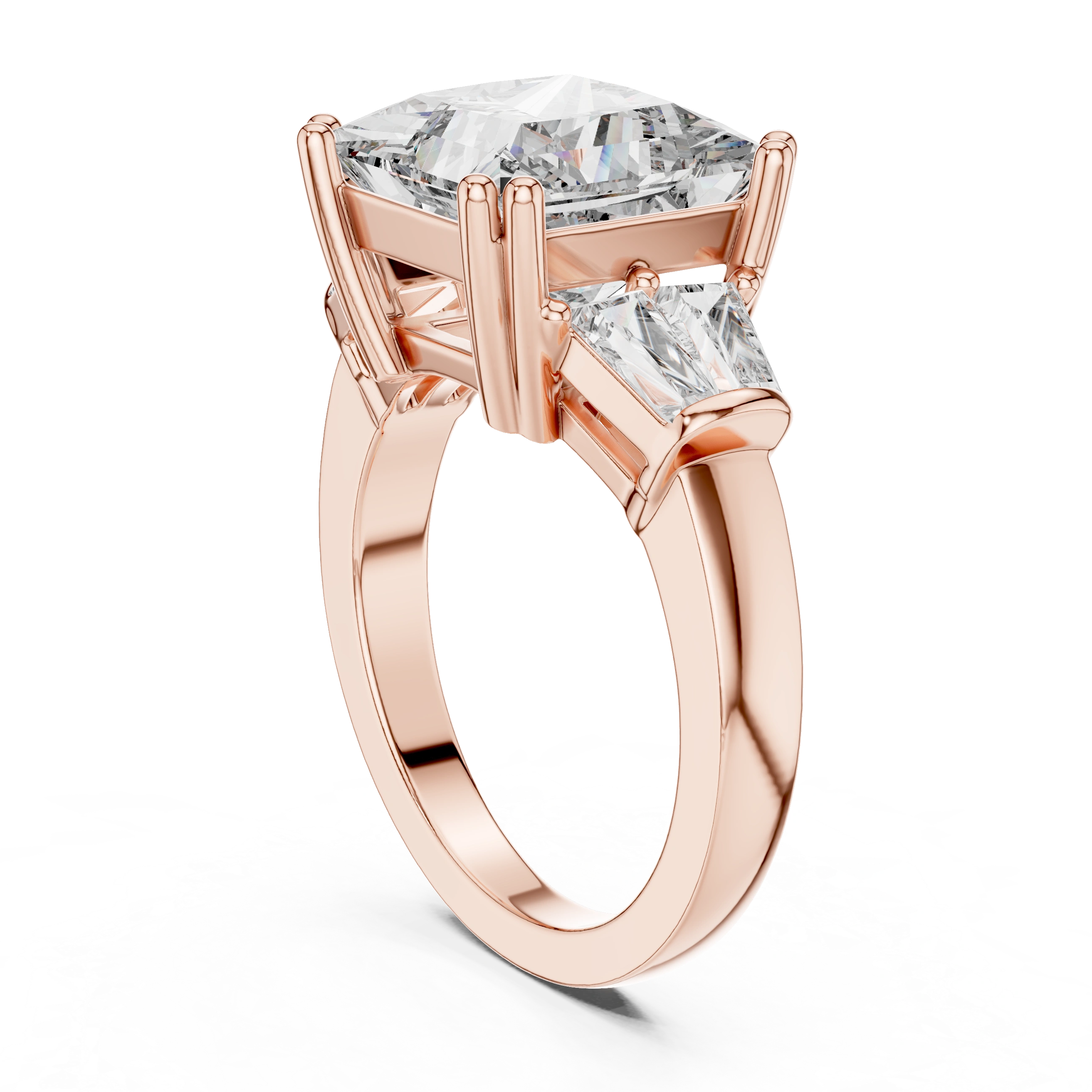 Gold 3Ct Princess Three Stone Lab Grown Diamond Troil Ring