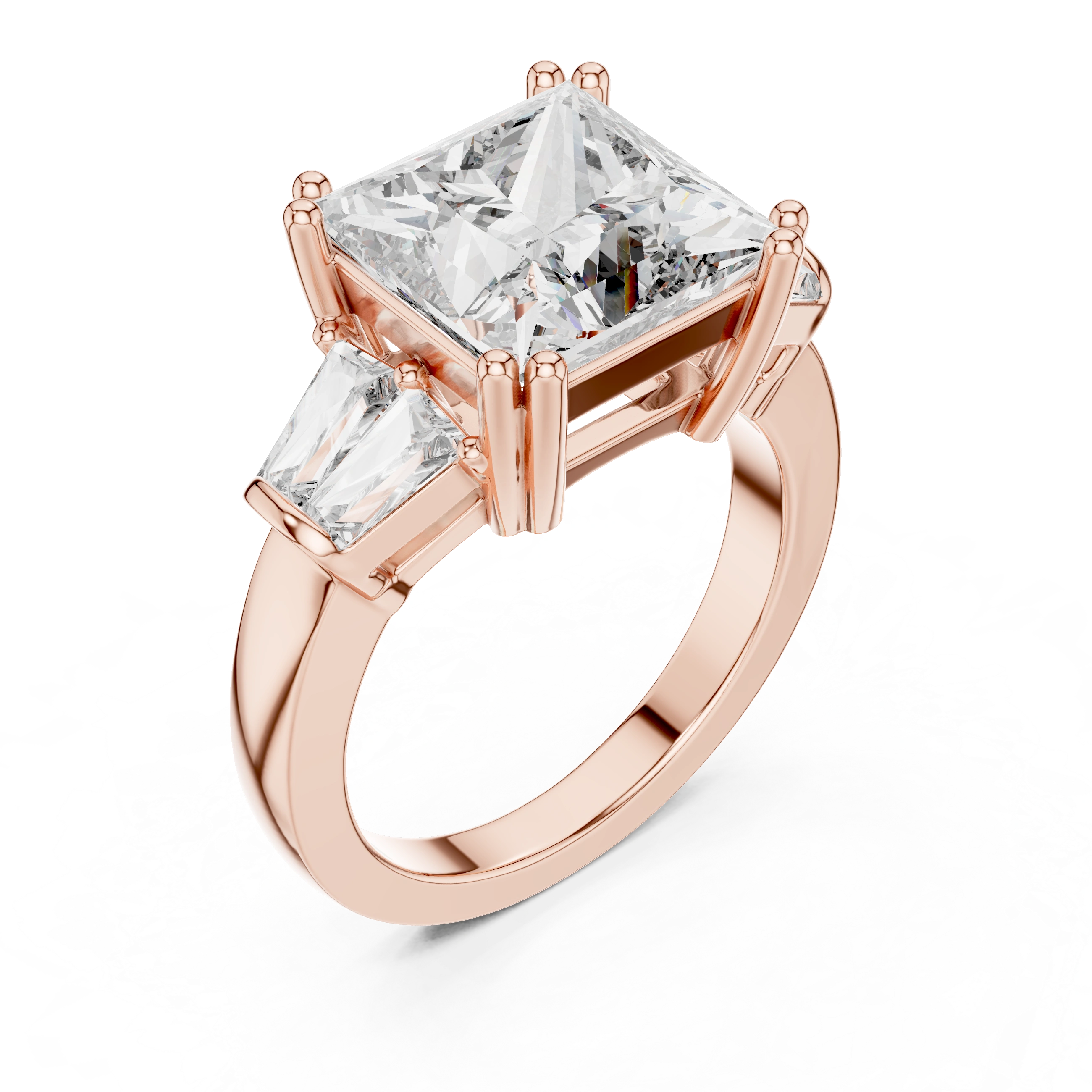Gold 3Ct Princess Three Stone Lab Grown Diamond Troil Ring