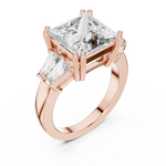 Gold 3Ct Princess Three Stone Lab Grown Diamond Troil Ring