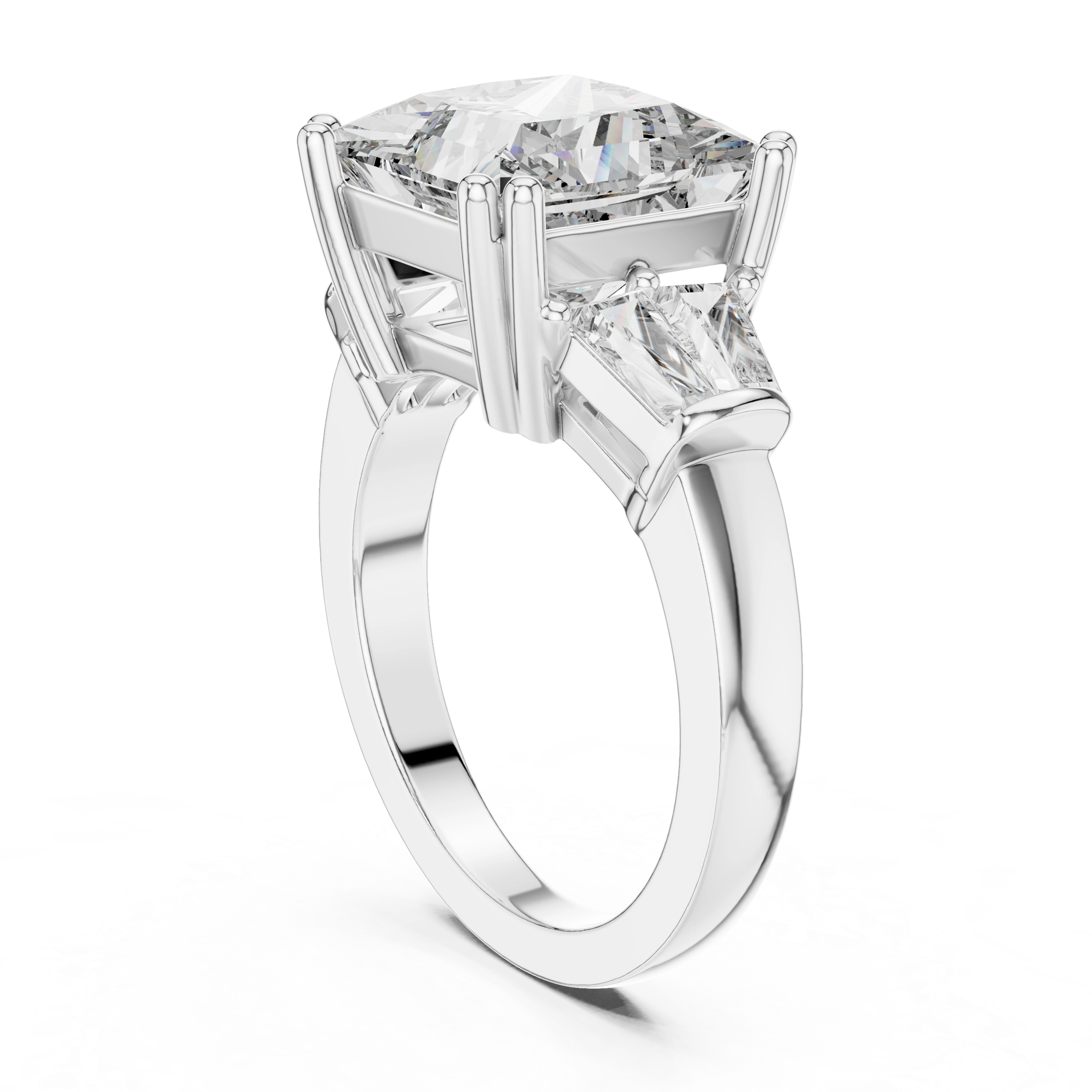 Gold 3Ct Princess Three Stone Lab Grown Diamond Troil Ring