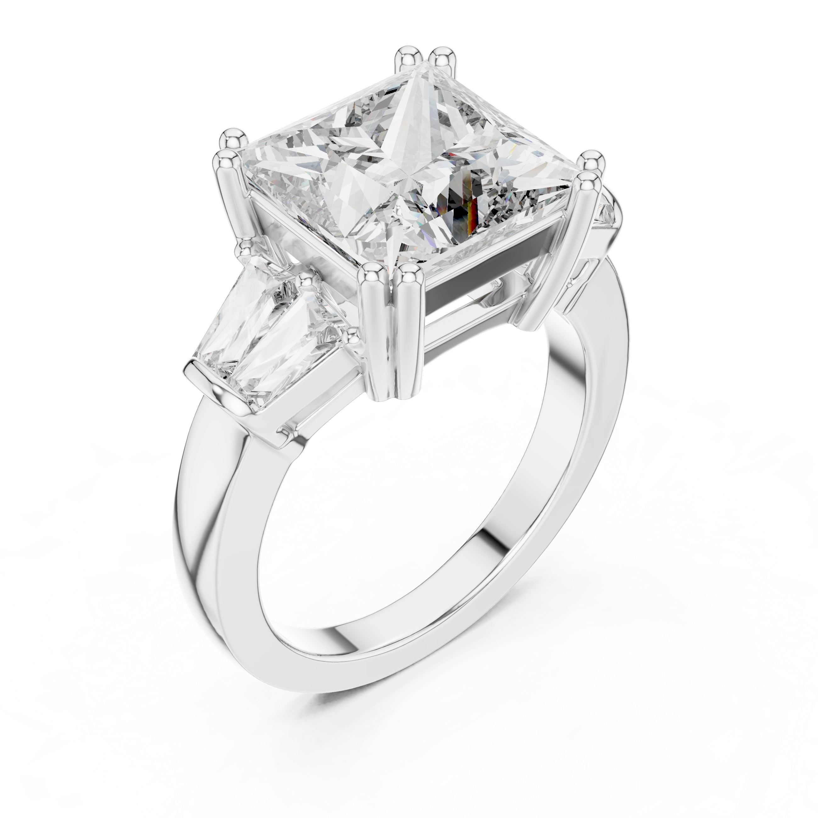 Gold 3Ct Princess Three Stone Lab Grown Diamond Troil Ring