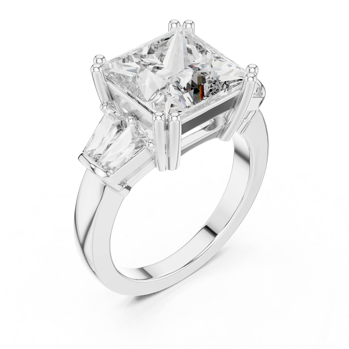 Gold 3Ct Princess Three Stone Lab Grown Diamond Troil Ring