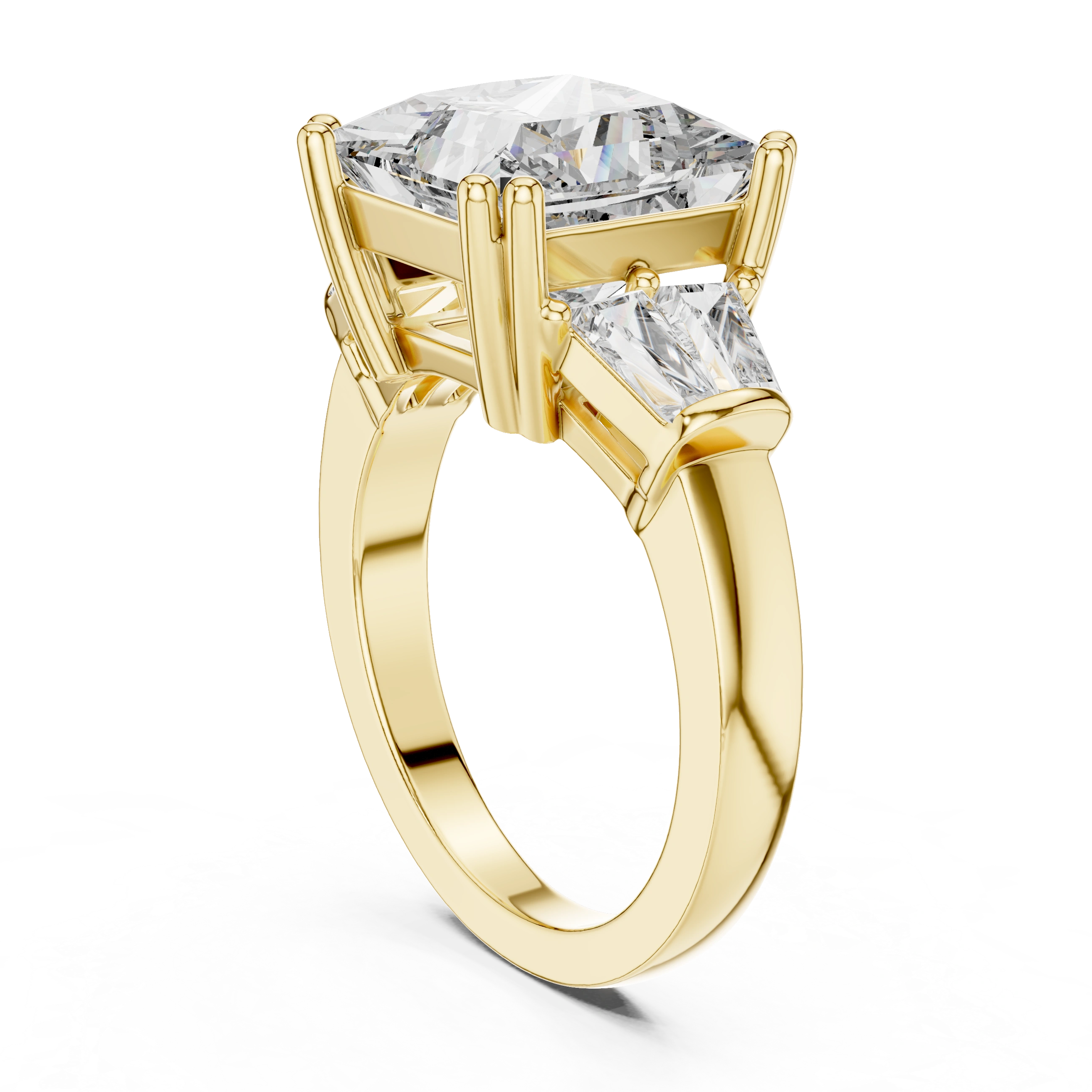 Gold 3Ct Princess Three Stone Lab Grown Diamond Troil Ring