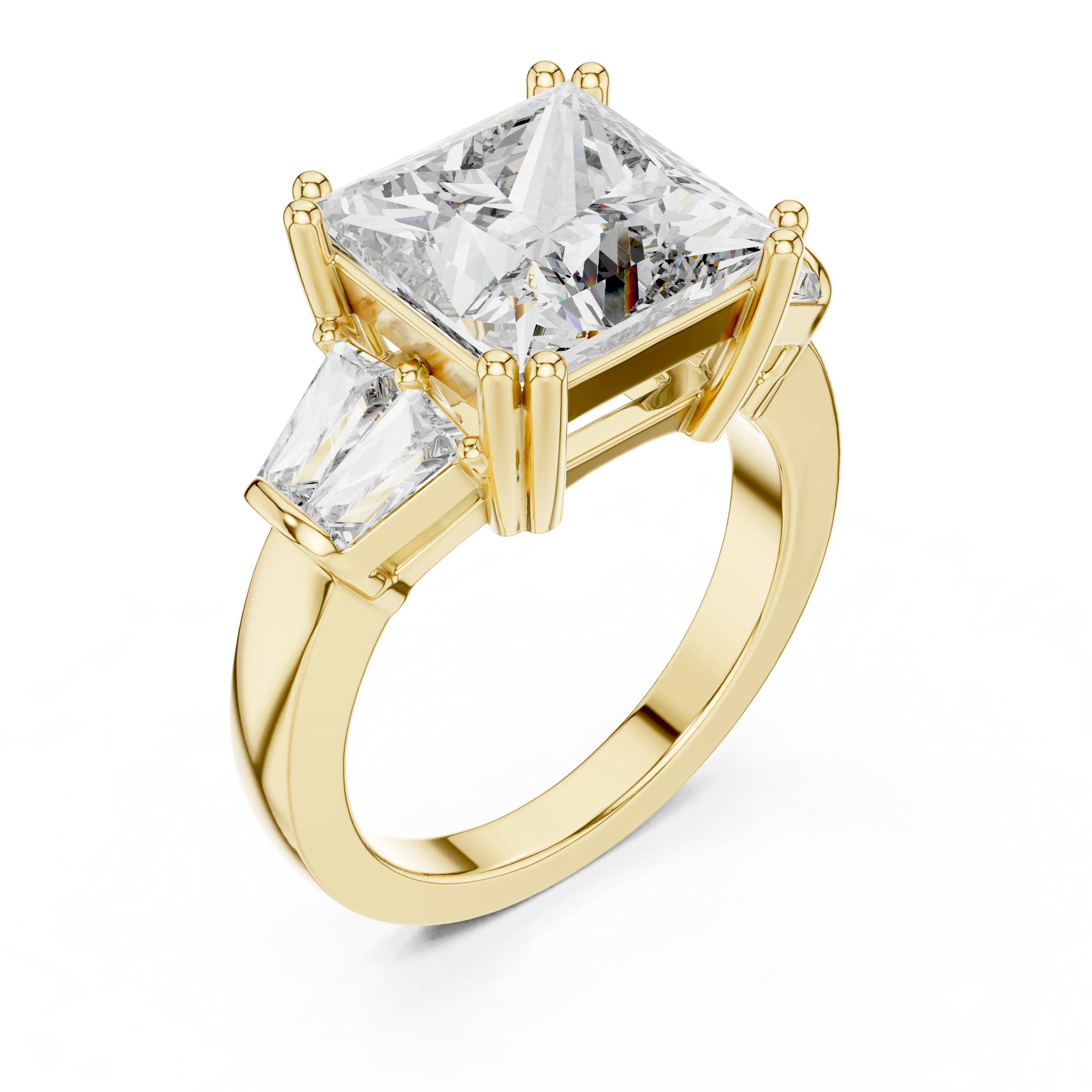 Gold 3Ct Princess Three Stone Lab Grown Diamond Troil Ring