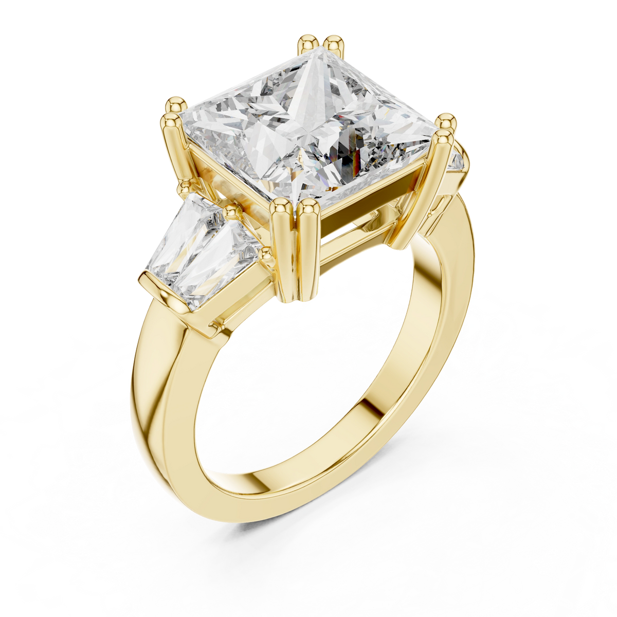 Gold 3Ct Princess Three Stone Lab Grown Diamond Troil Ring