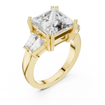 Gold 3Ct Princess Three Stone Lab Grown Diamond Troil Ring