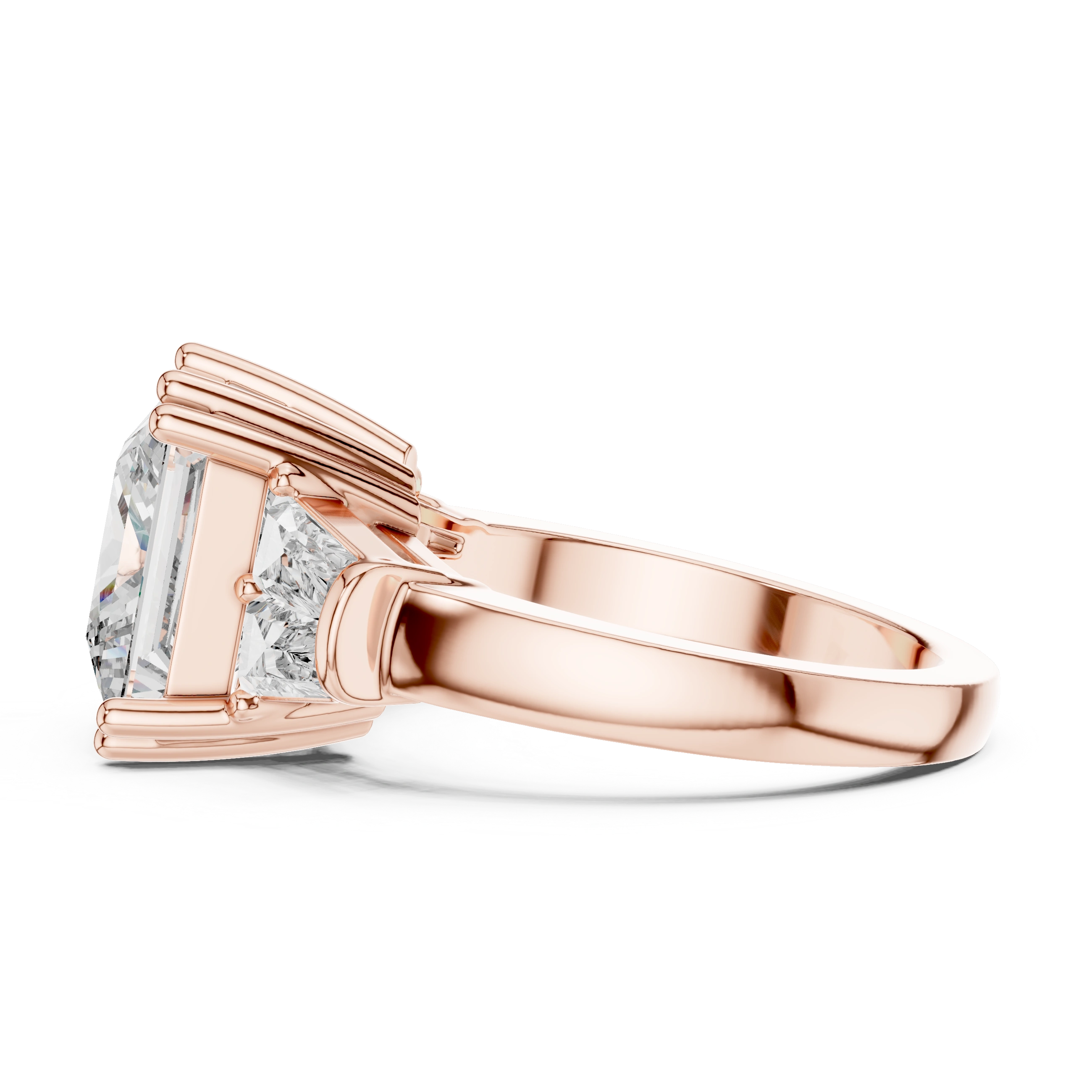 Gold 3Ct Princess Three Stone Lab Grown Diamond Troil Ring