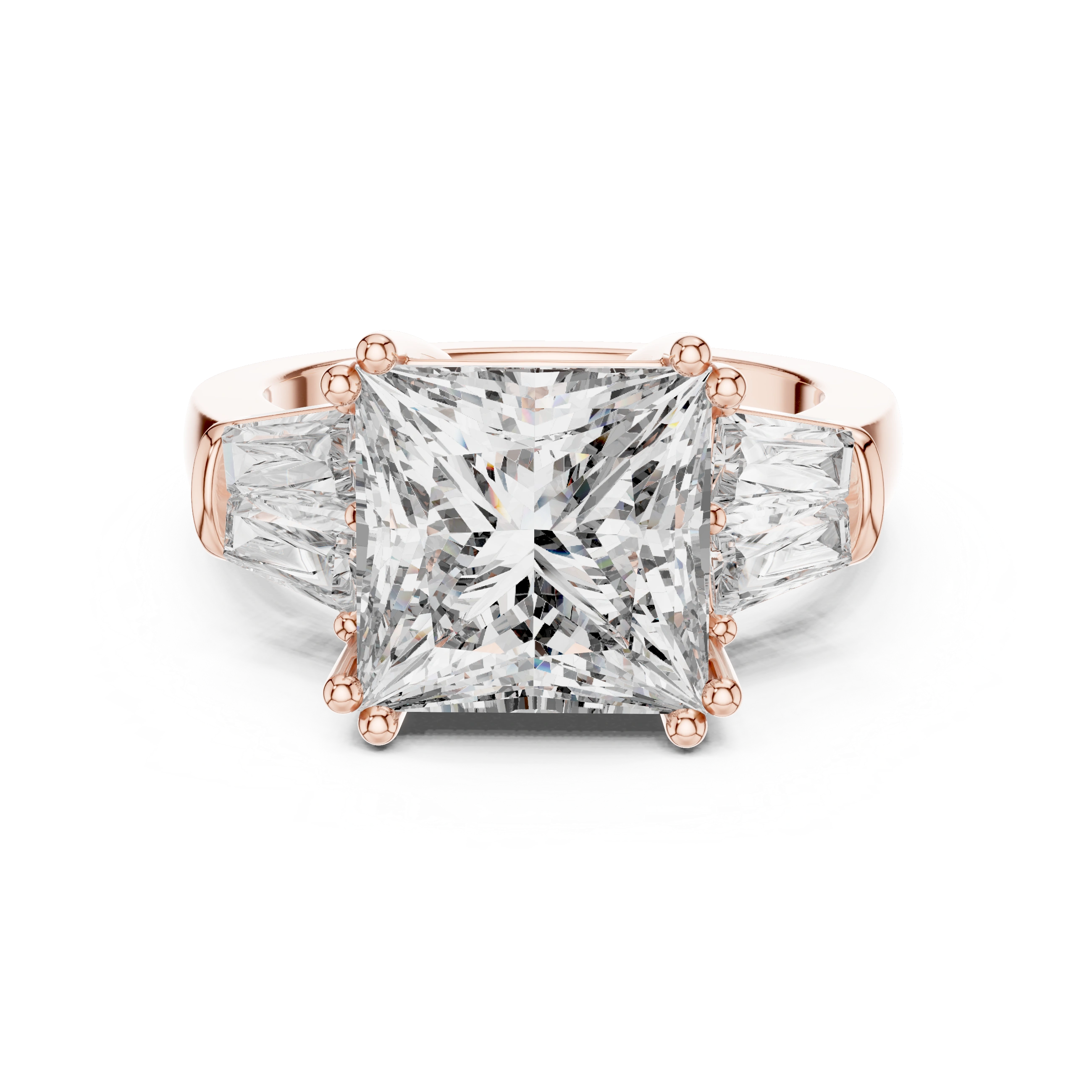 Gold 3Ct Princess Three Stone Lab Grown Diamond Troil Ring