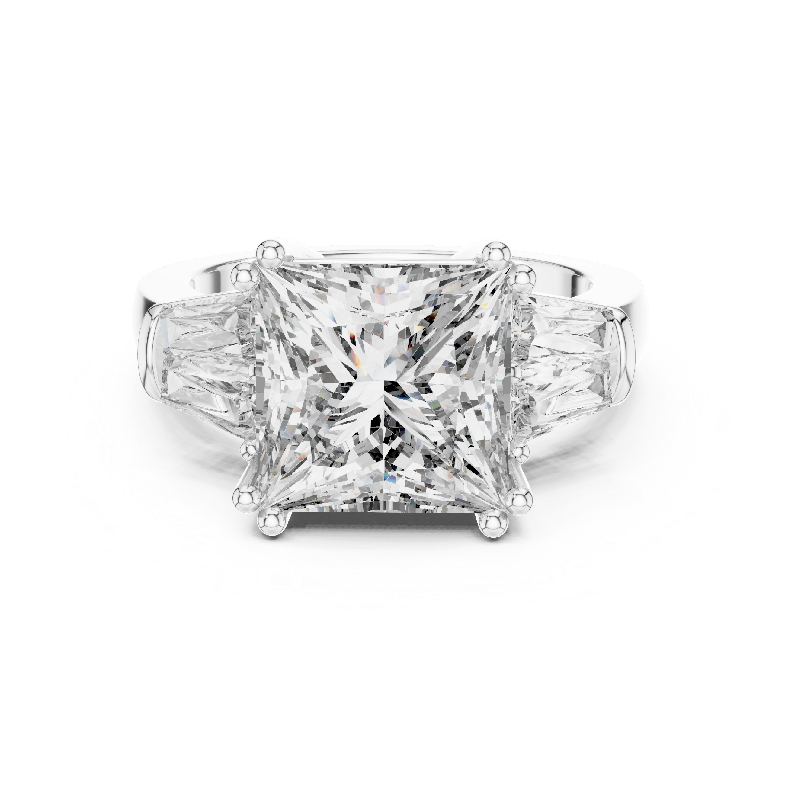 Gold 3Ct Princess Three Stone Lab Grown Diamond Troil Ring