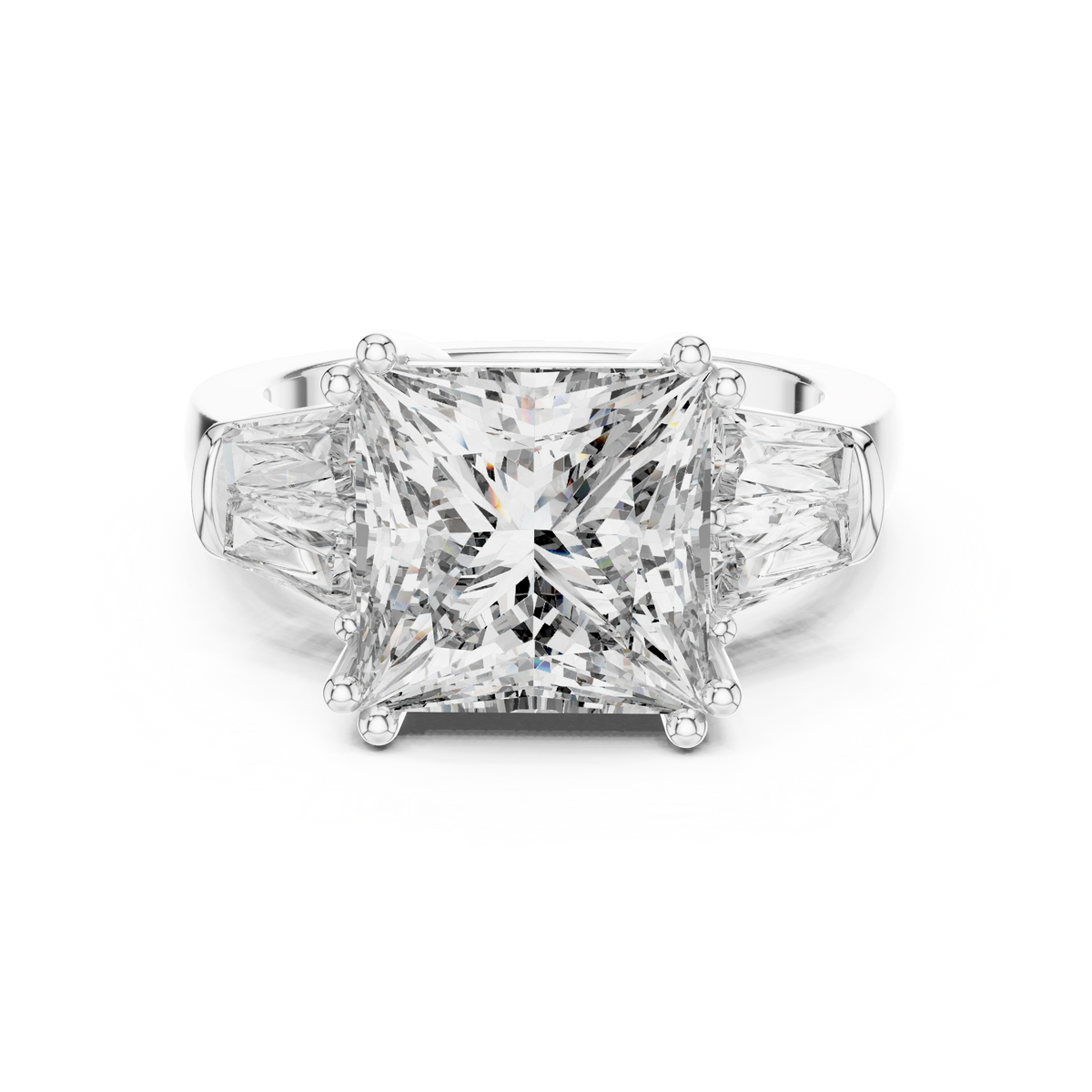Gold 3Ct Princess Three Stone Lab Grown Diamond Troil Ring
